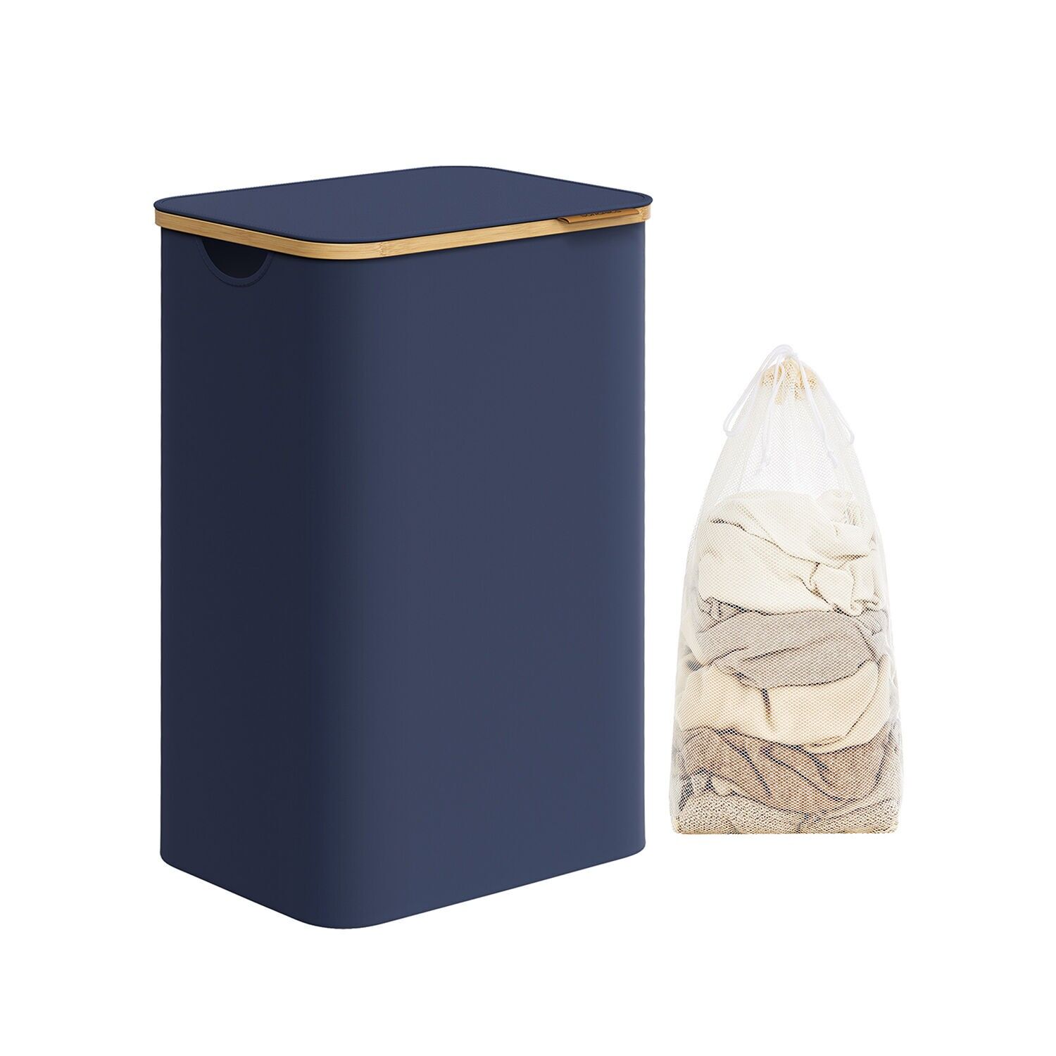 Cesto portabiancheria da 90 litri con sacco portabiancheria rimovibile, blu antracite – 42 x 32 x 70,5 cm