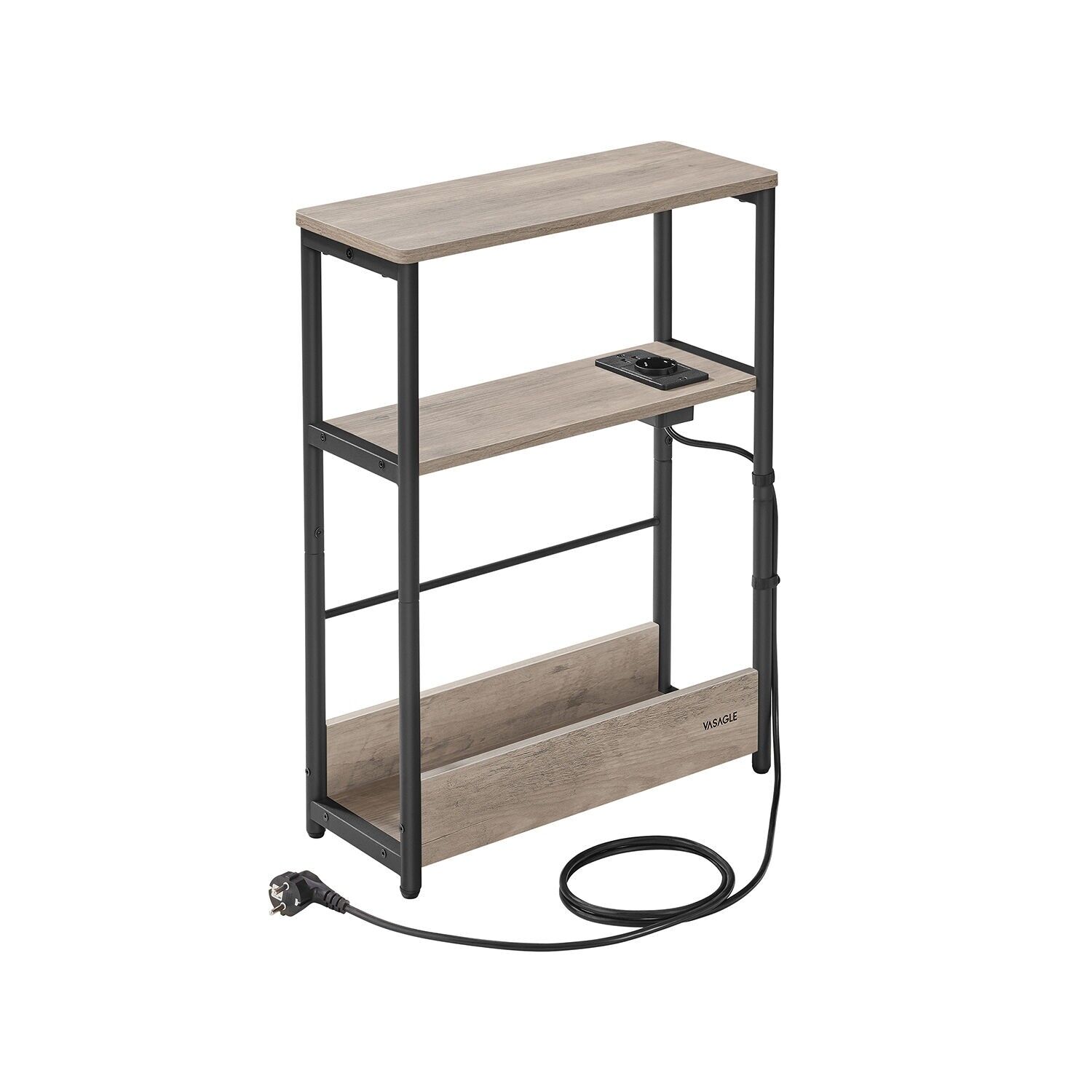 Tavolino laterale con 3 ripiani, stretto, grigio screziato e nero inchiostro - 18 x 45 x 58 cm