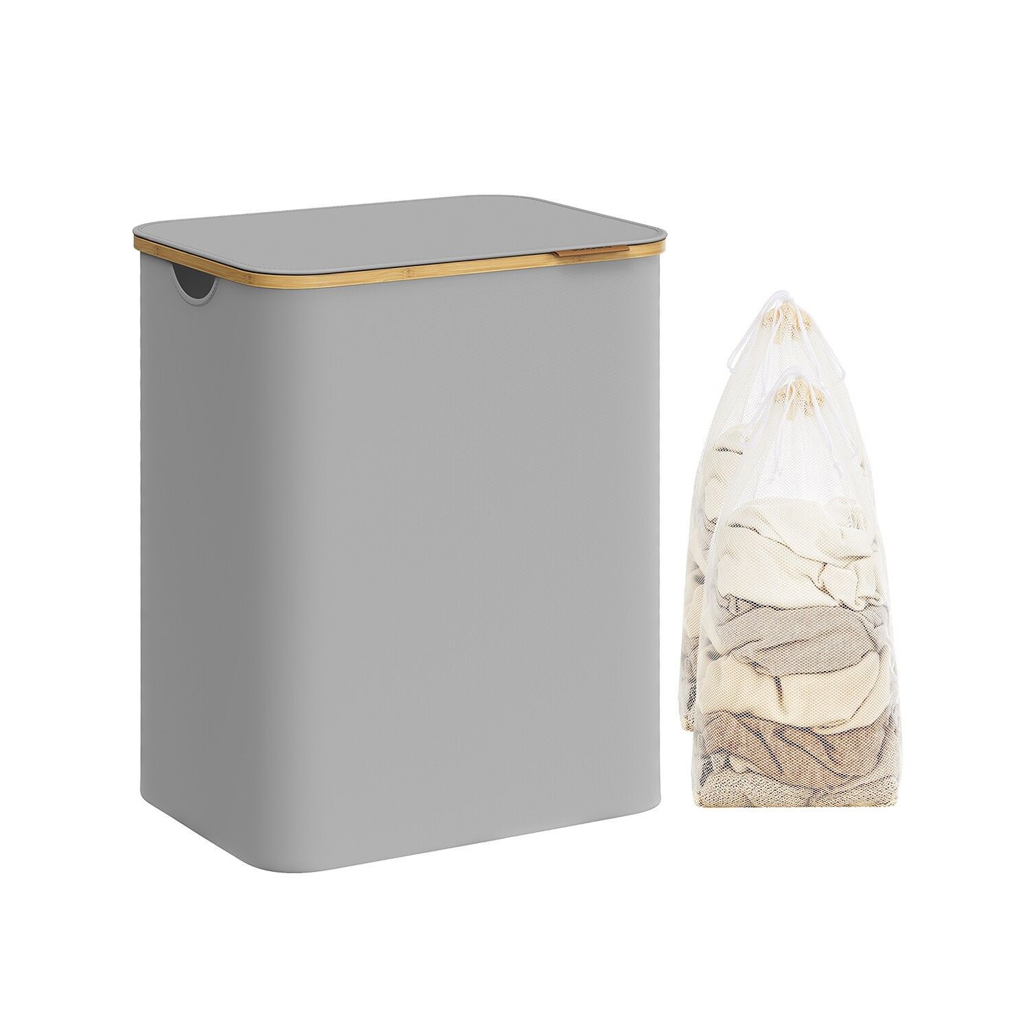 Cesto portabiancheria con 2 scomparti e coperchio, grigio tortora - 52 x 38,5 x 70,5 cm