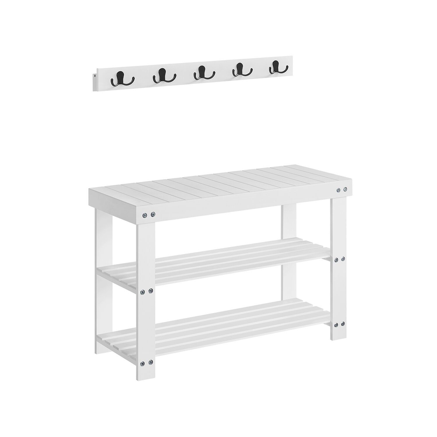 Set appendiabiti da parete con scarpiera in bambù bianco nuvola - 28,7 x 70,1 x 45,3 cm