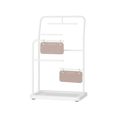 Présentoir à bijoux avec 6 tiges de suspension en métal, blanc - 13 x 21,5 x 33,7 cm