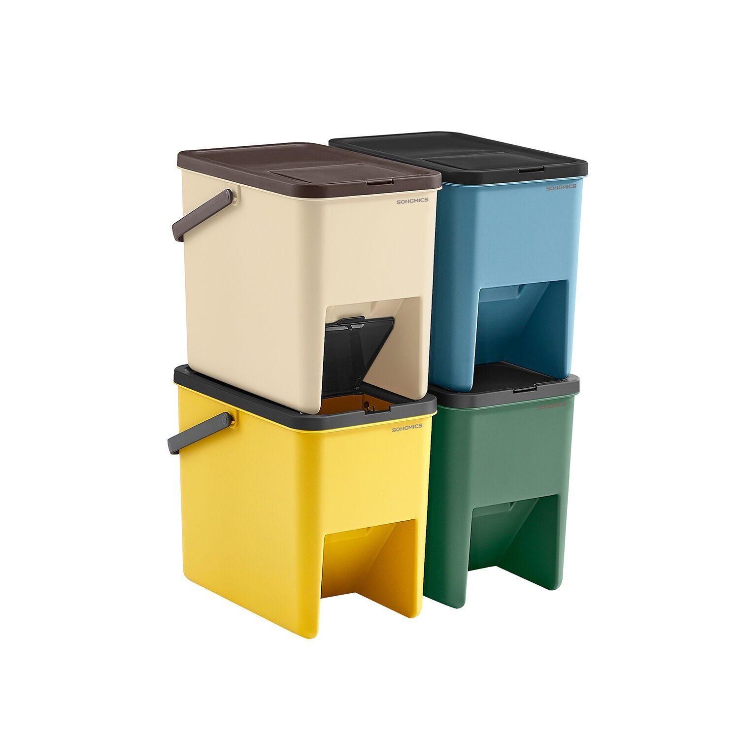 Set di 4 bidoni della spazzatura da 20 litri con adesivi - 37,5 x 23,5 x 32 cm