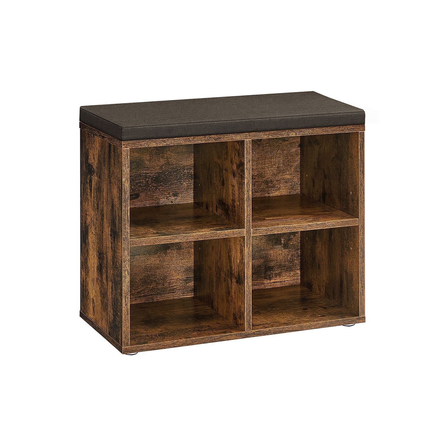 Panca portascarpe con 4 scomparti, marrone vintage-marrone castagna - 30,5 x 59,6 x 48 cm