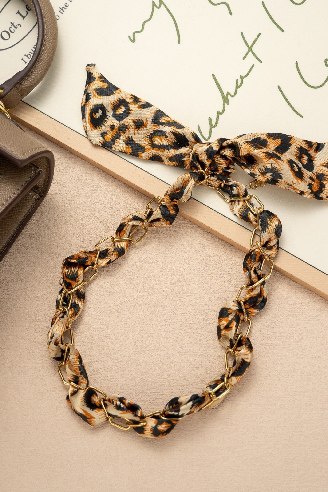 Customizable leopard mesh and fabric interlaced necklace