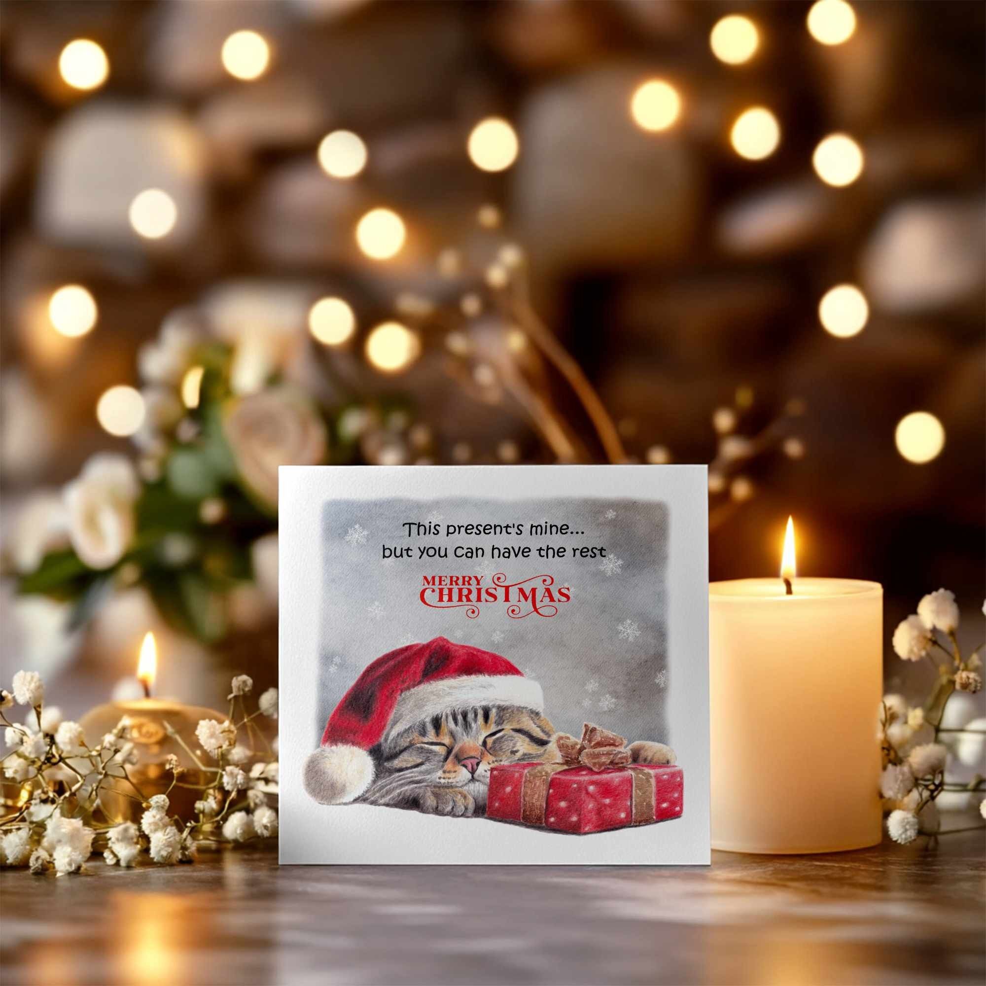 Carte de Noël avec un adorable chaton endormi | Noël | Chat | Drôle