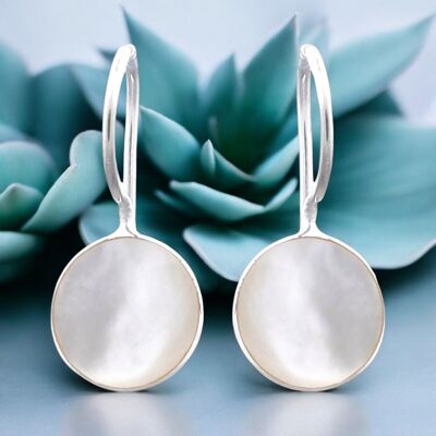 Pendientes de nácar personalizados en plata de ley 925 con grabado - Joyería minimalista en blanco - OHR925-57