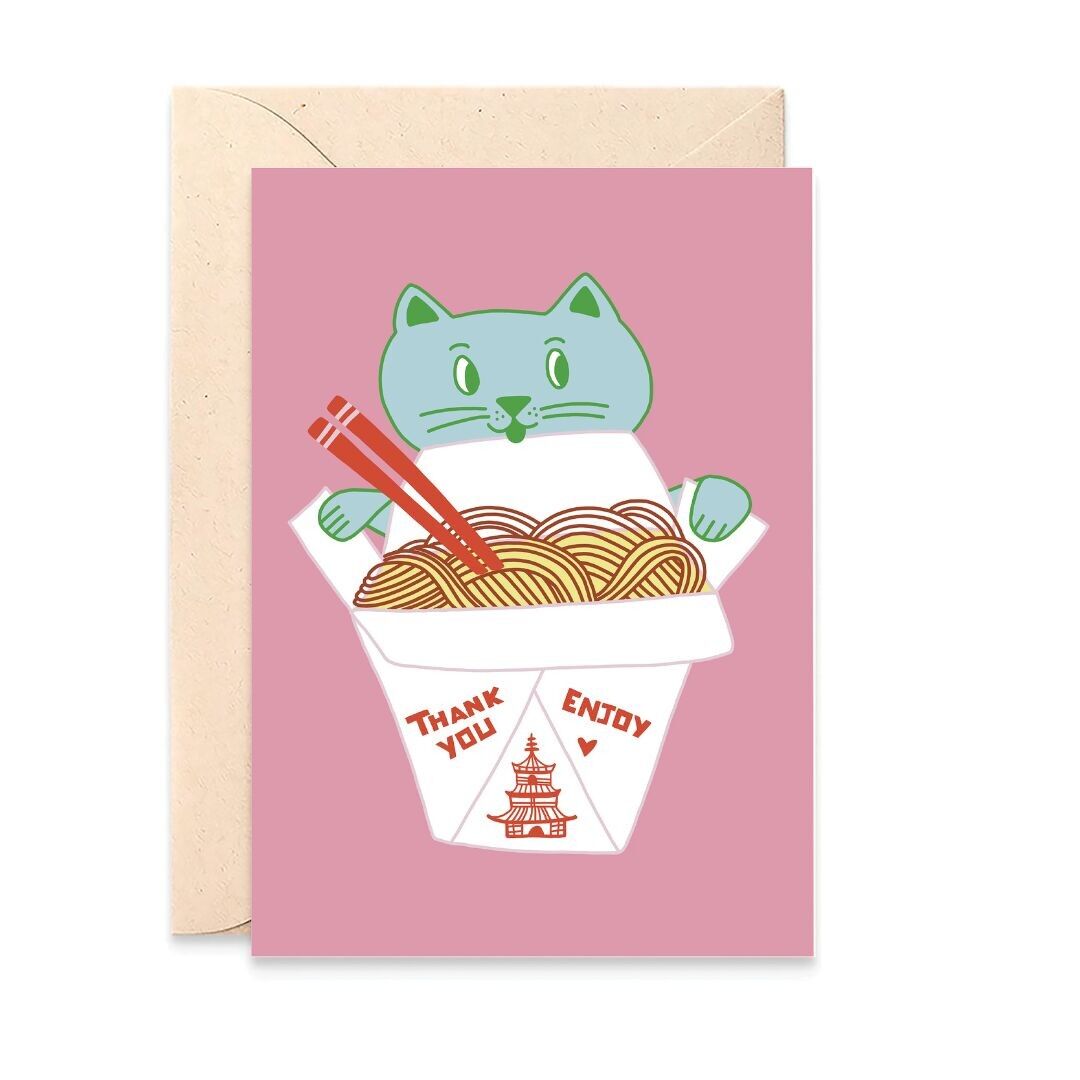 'Thank you enjoy cat' card, all-occasion greeting card