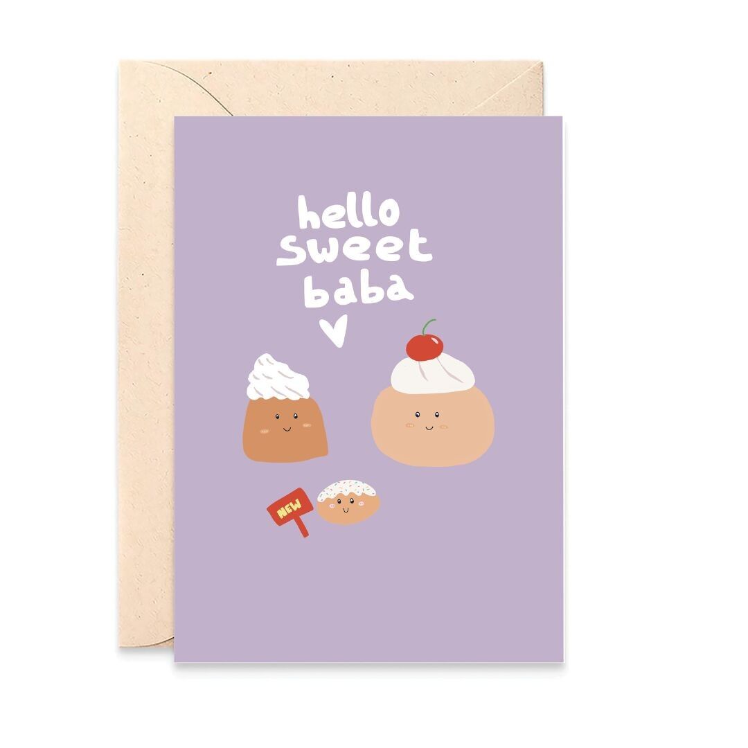 'Hello sweet baba' baby shower birth card