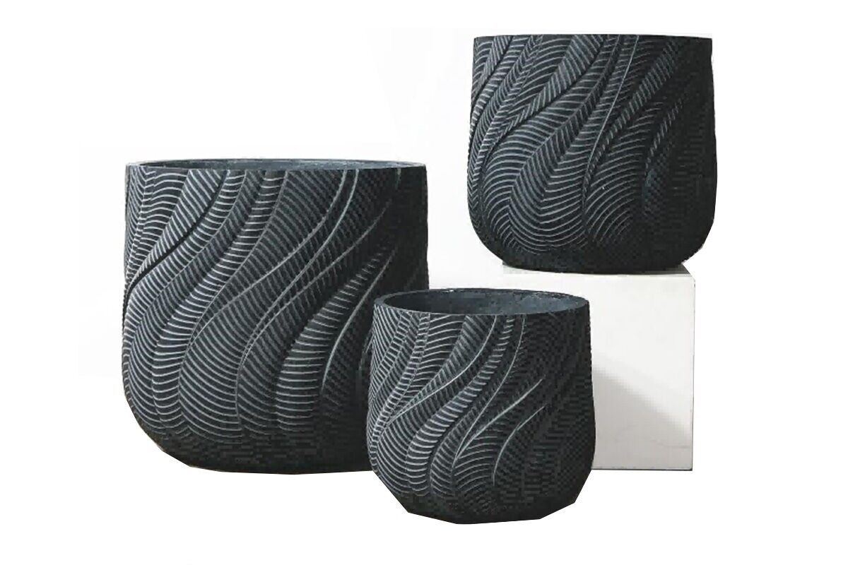 AJ1233 - ENS.3 SCHWARZE RIPPLE-AUßENTÖPFE - MOAI