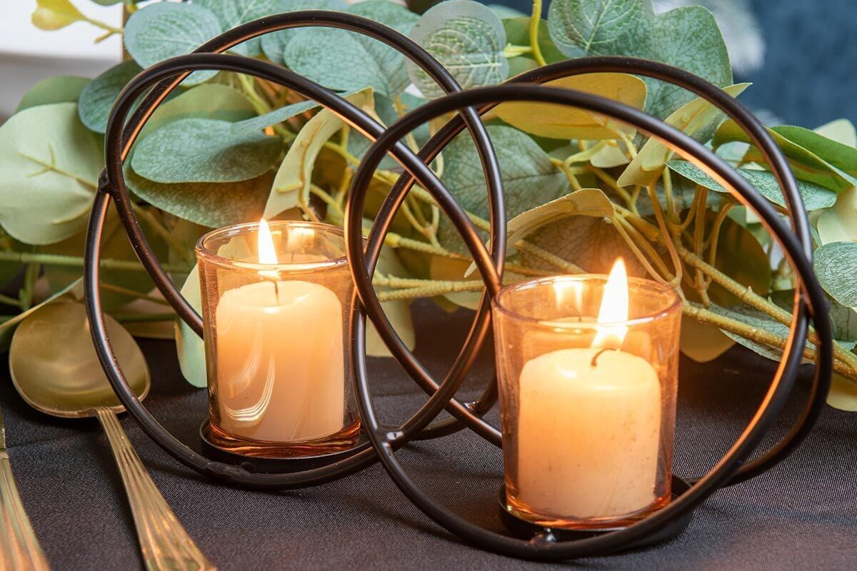 BJ3503 - PORTACANDELE SFERO X2 BICCHIERI - SCINTILLANTE