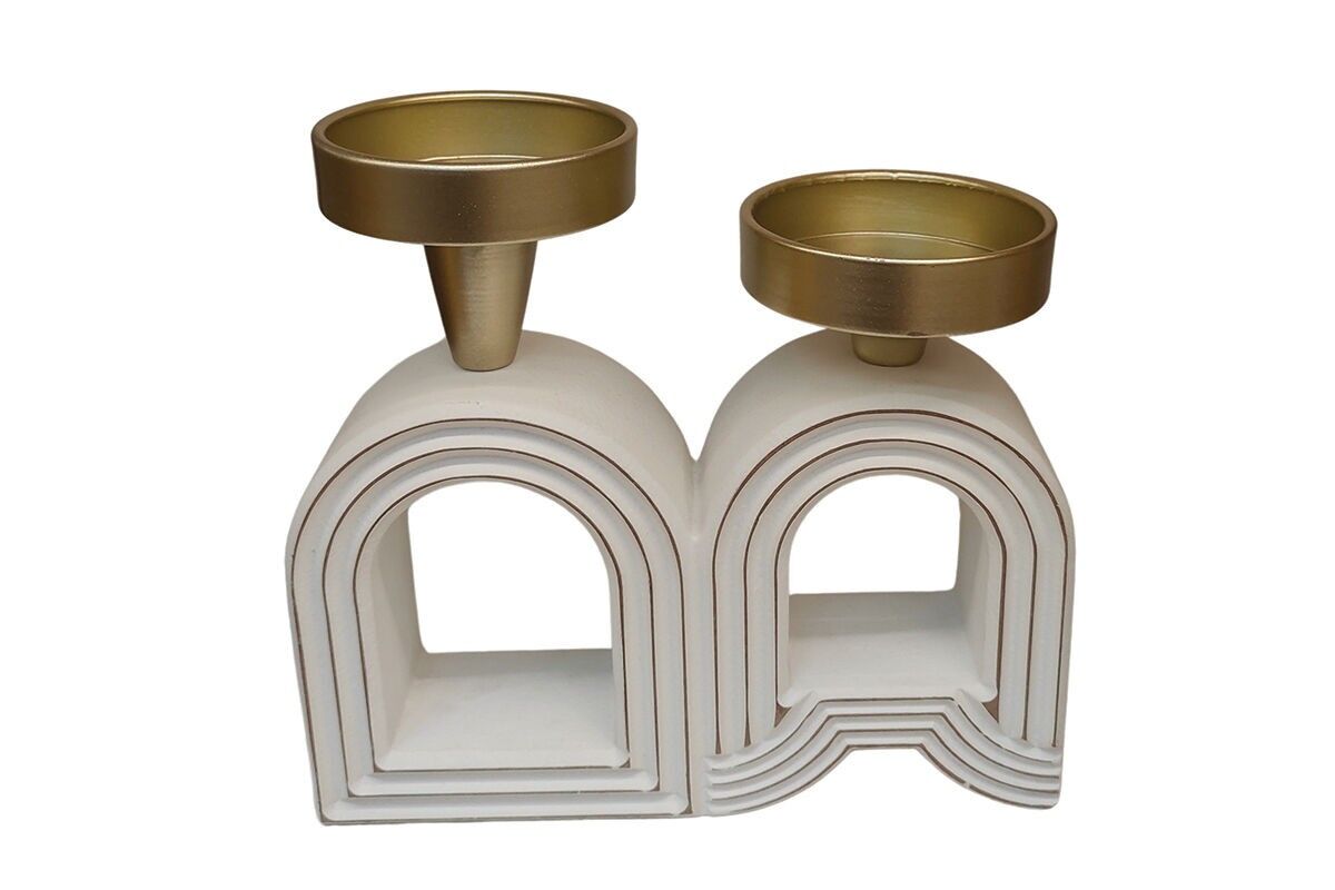 BJ3511 - PORTACANDELE DOPPIO ALCOVA ORO - SPARKLES