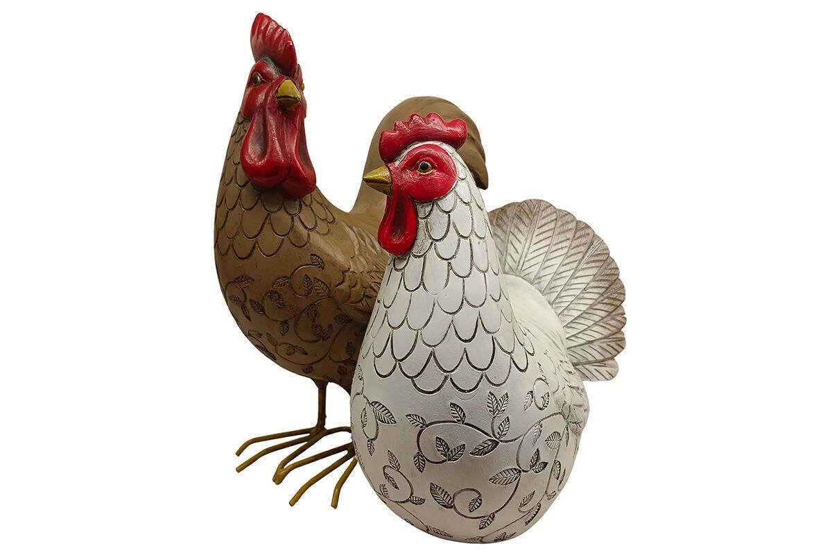 DG3424 - Weiße Statuette mit sitzendem Hahn und Henne -