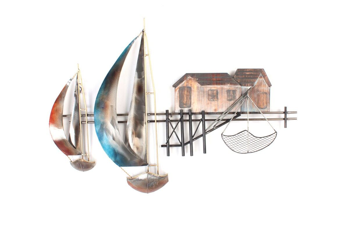 DM1032 - DECORAZIONE PARETE REGATTA 2 BARCHE E CASA DEL PESCATORE - BELLE ARTI