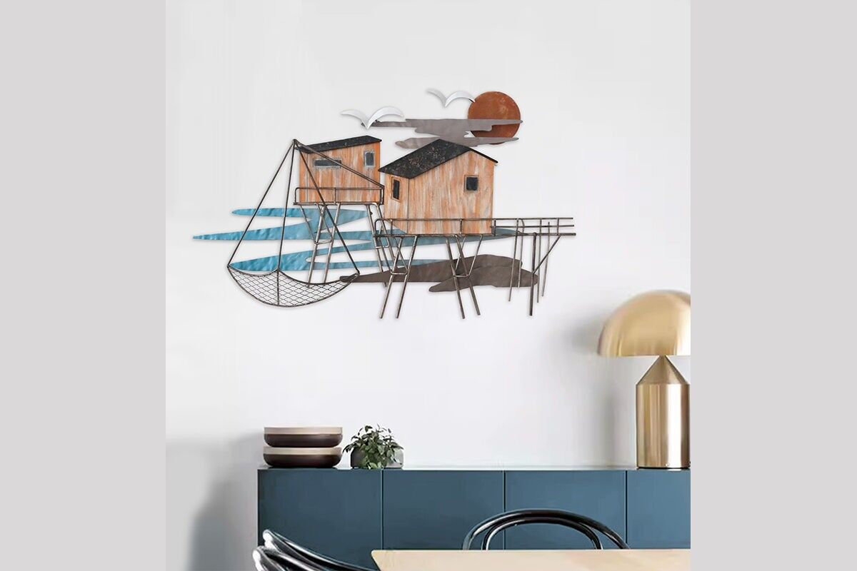 DM1140 - DECORAZIONE DA PARETE IN METALLO CASA DEL PESCATORE - BELLE ARTI