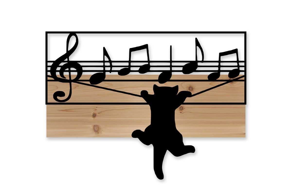 DM1153 - DECORAZIONE DA PARETE GATTO E MUSICA LEGNO/METALLO - BELLE ARTI
