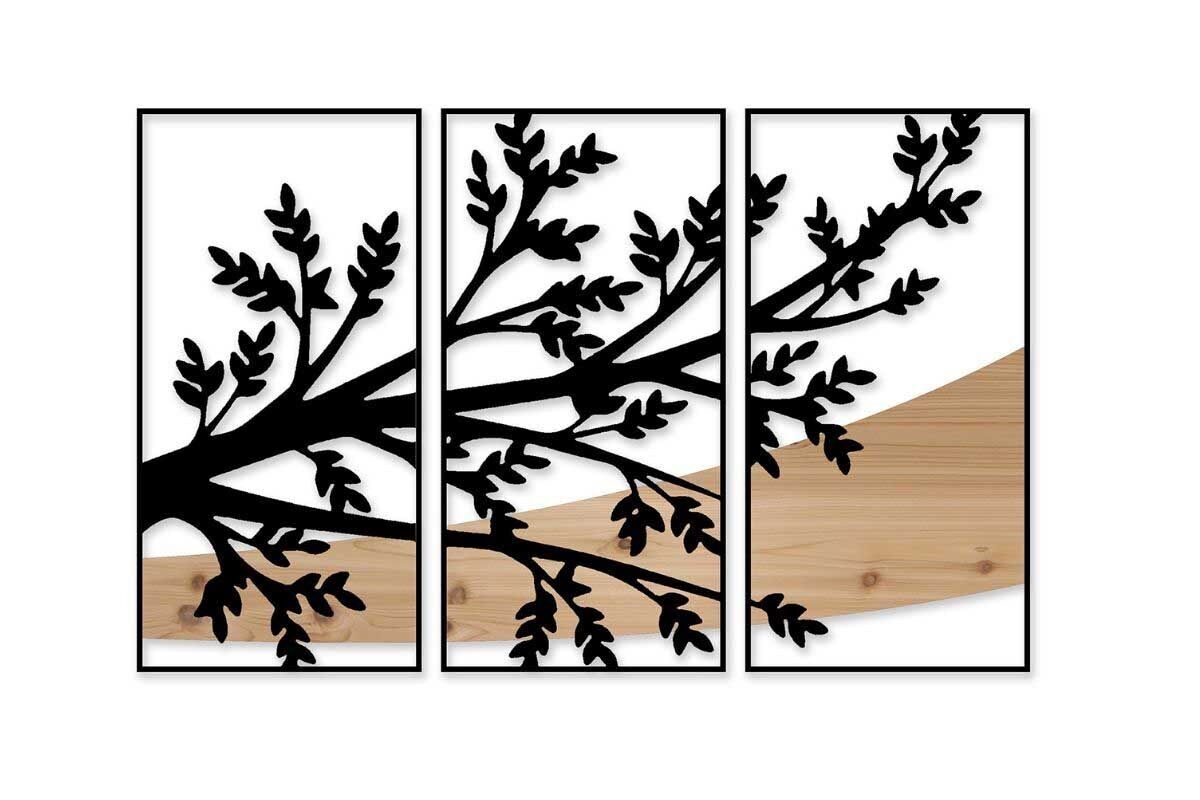 DM1154 - DECORAZIONE DA PARETE FOGLIE 3 PEZZI LEGNO/METALLO - BELLE ARTI
