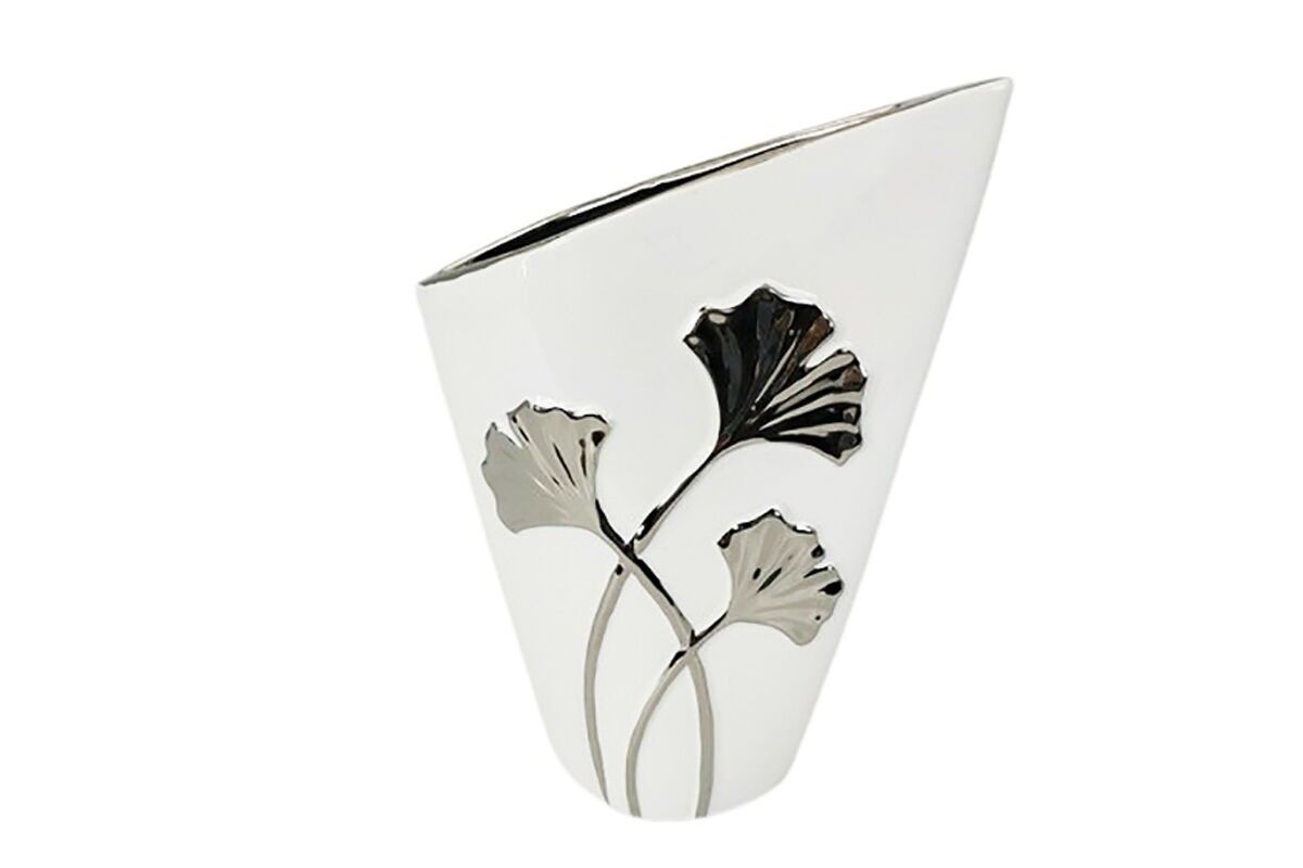 VASO OBLIQUO GINGKO BIANCO/ARGENTO - EQUINOXE