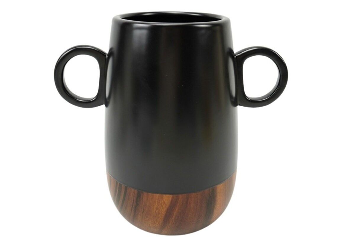 VASO IN CERAMICA CON MANICI IN LEGNO E NERI - BOHO