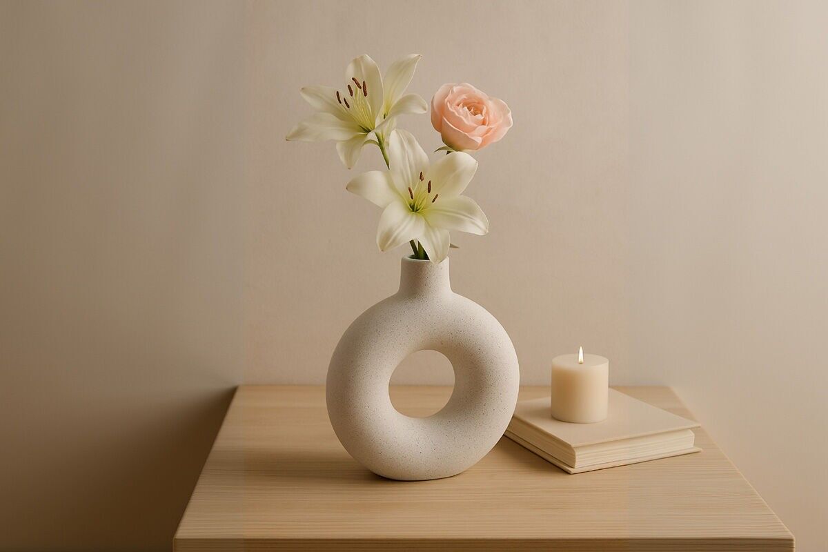 VASO CAVO ROTONDO CON COLLO BIANCO STRUTTURATO - NOMADE