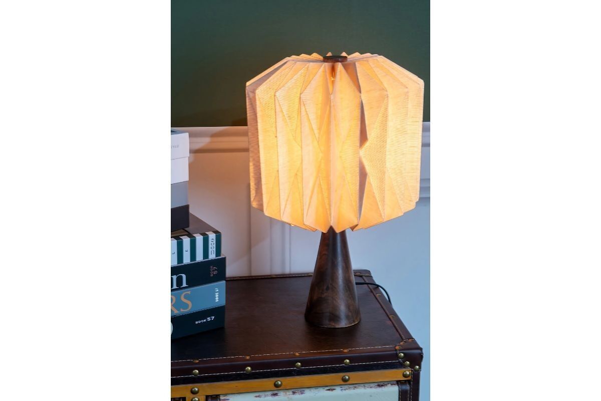 LV2532 - LAMPADA SOLANA NATURALE - PARALUME IN COTONE / BASE IN LEGNO DI MANGO - 220-240V/50Hz/E27/11W - INTERNO