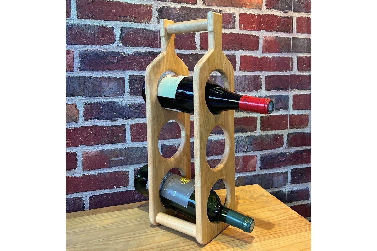 MA3843 - PORTABOTTIGLIE A 3 SCOMPARTI CON MANICO IN ACACIA - PREMIUM