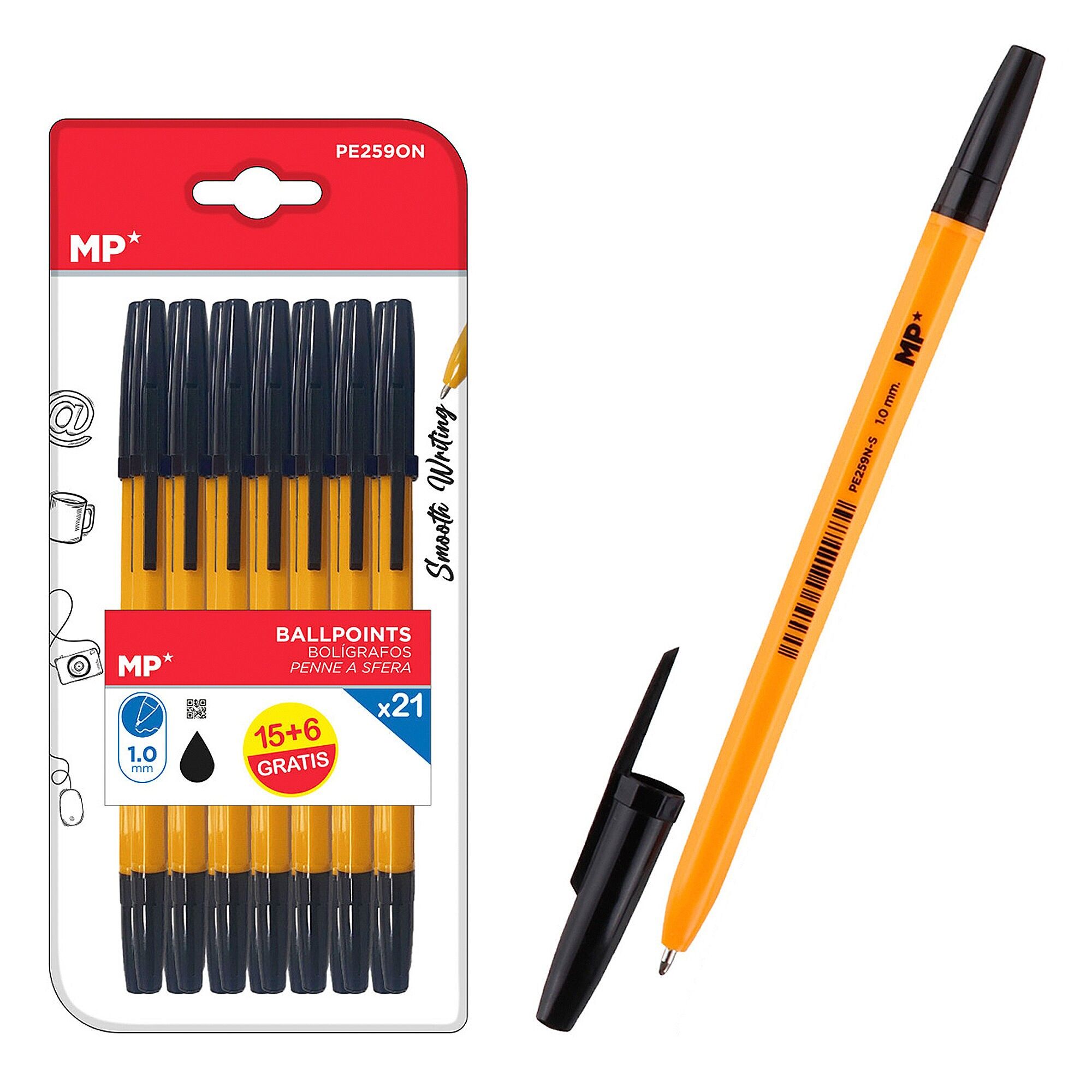 ENSEMBLE DE STYLOS À POINTE DOUCE NOIRE 1.0 mm 21 pièces Couleur : Noir