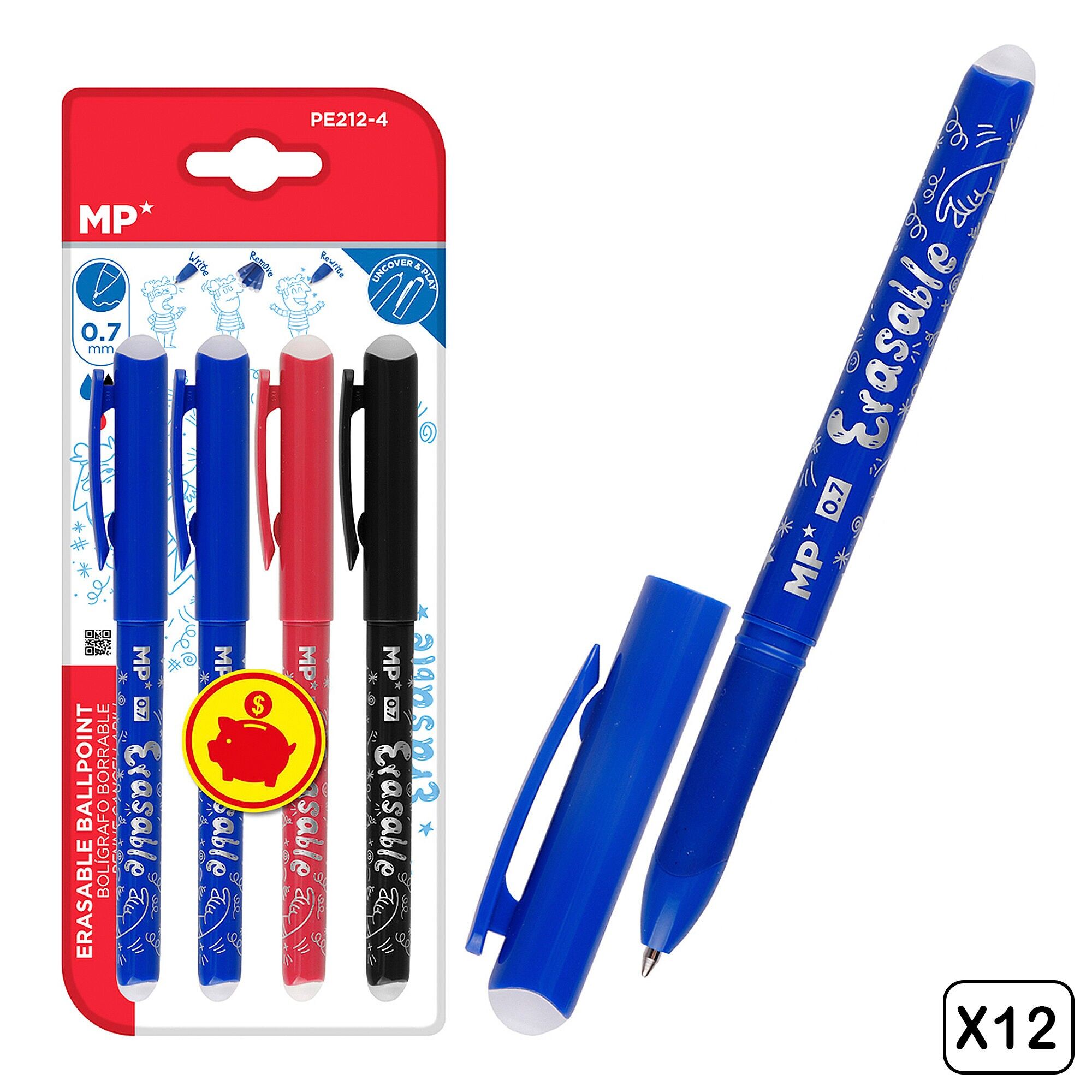 12 PAQUETS DE STYLOS EFFAÇABLES 4 PCS. Couleur : Multicolore