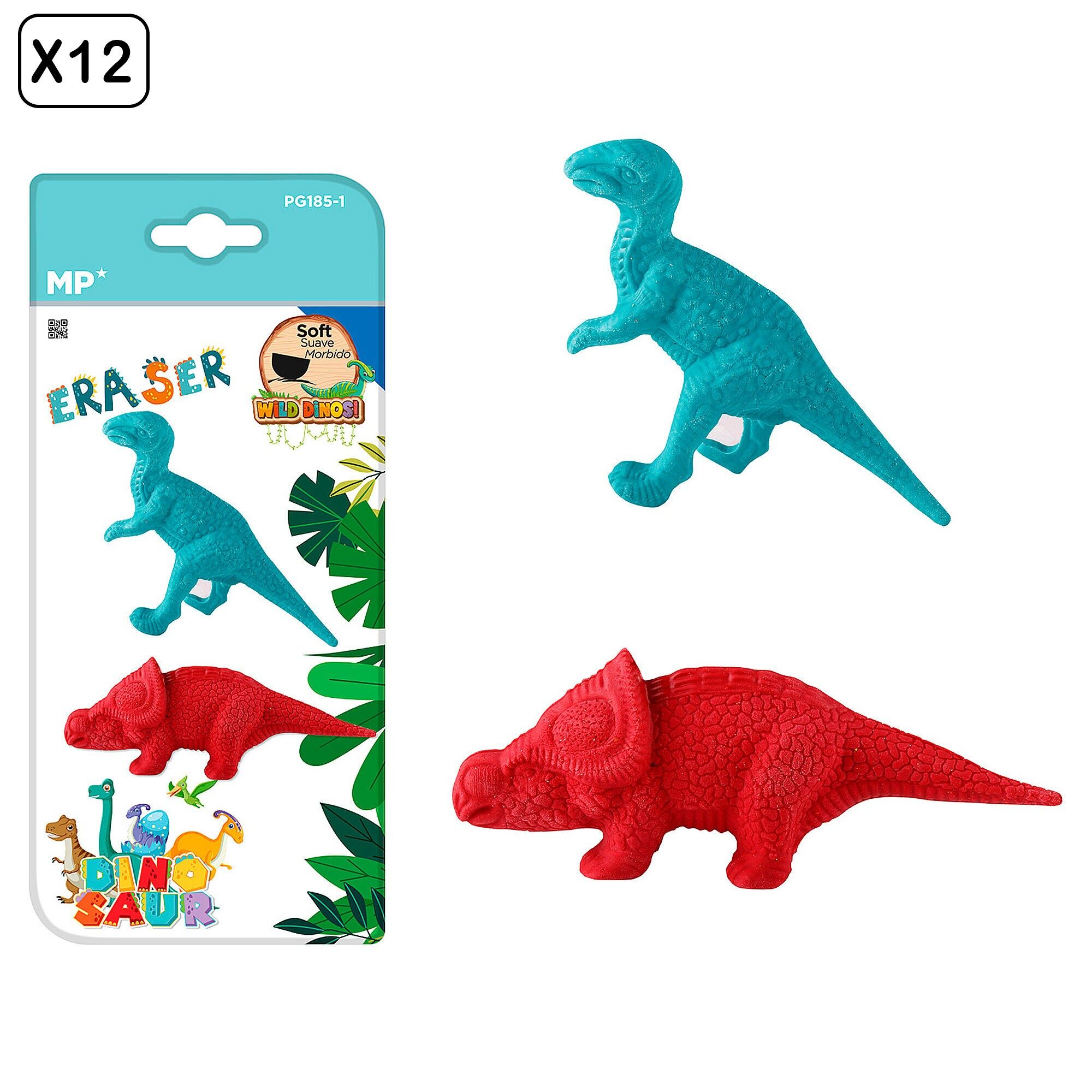 12 PAQUETS DE GOMMES DE COULEUR DINOSAURES 2 PIÈCES. VÉLOCIRAPTOR ET PROTOCÉRATOPS. Couleur : Multicolore