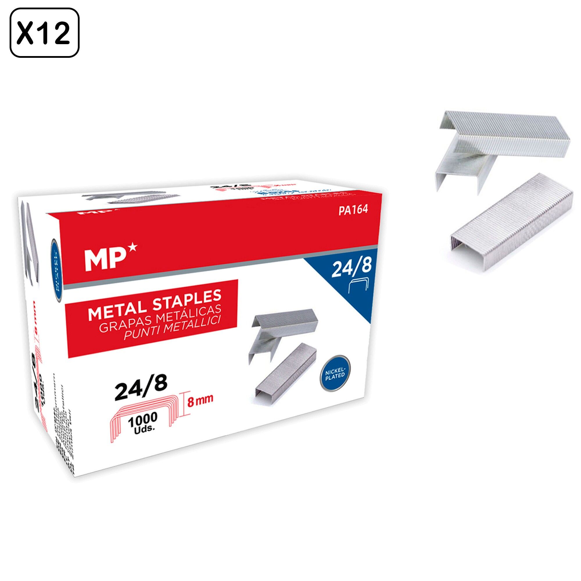 12 paquets d'agrafes métalliques sous blister 24/8 1.000 piècesCouleur : Argent