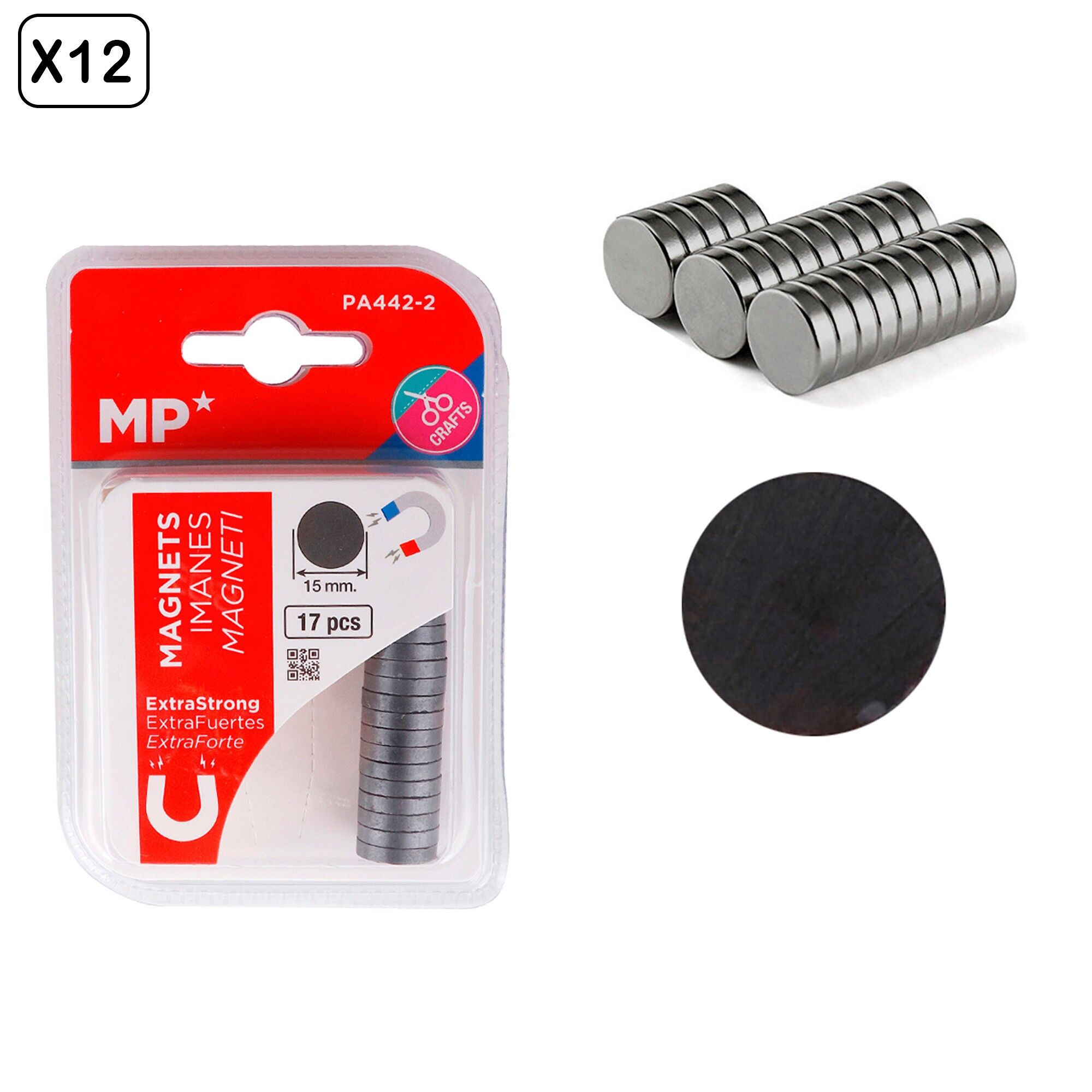 12 paquets d'aimants D15MM 17 unités Couleur : Argent