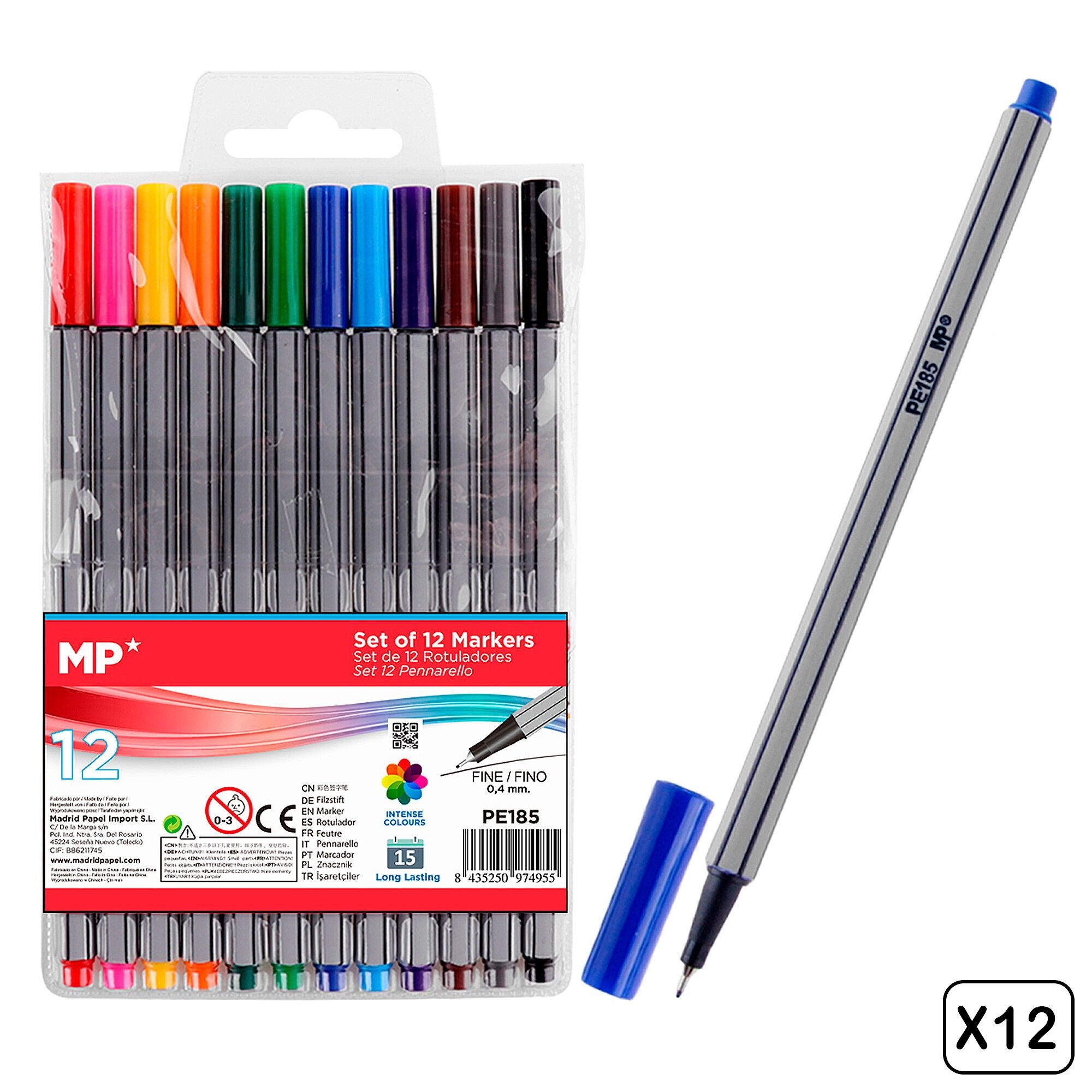 12 PAQUETS DE MARQUEURS À POINTE FINE 0.4 mm 12 COULEURS Couleur : Multicolore