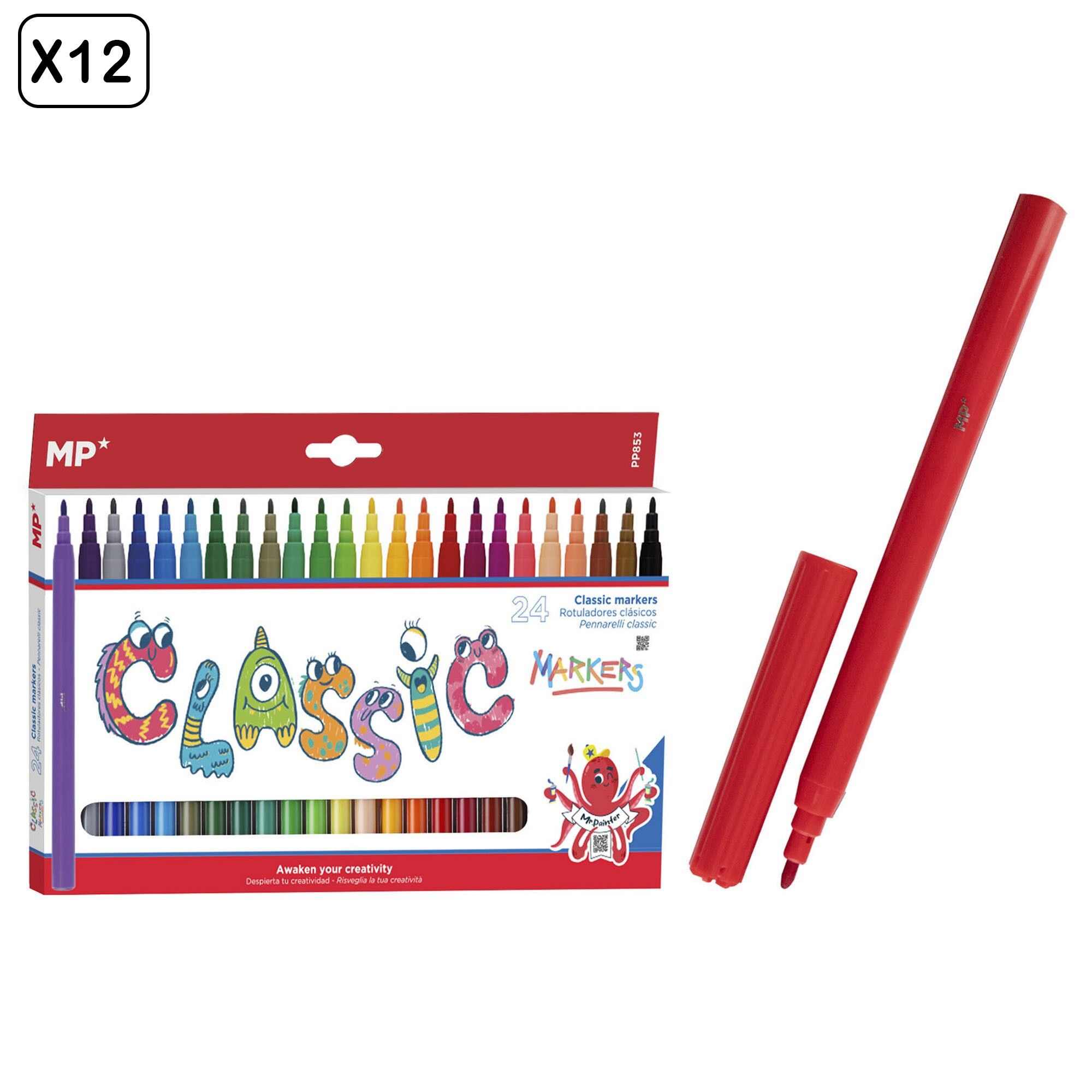 12 PAQUETS DE MARQUEURS CLASSIQUES 24 pcs. Couleur : Multicolore