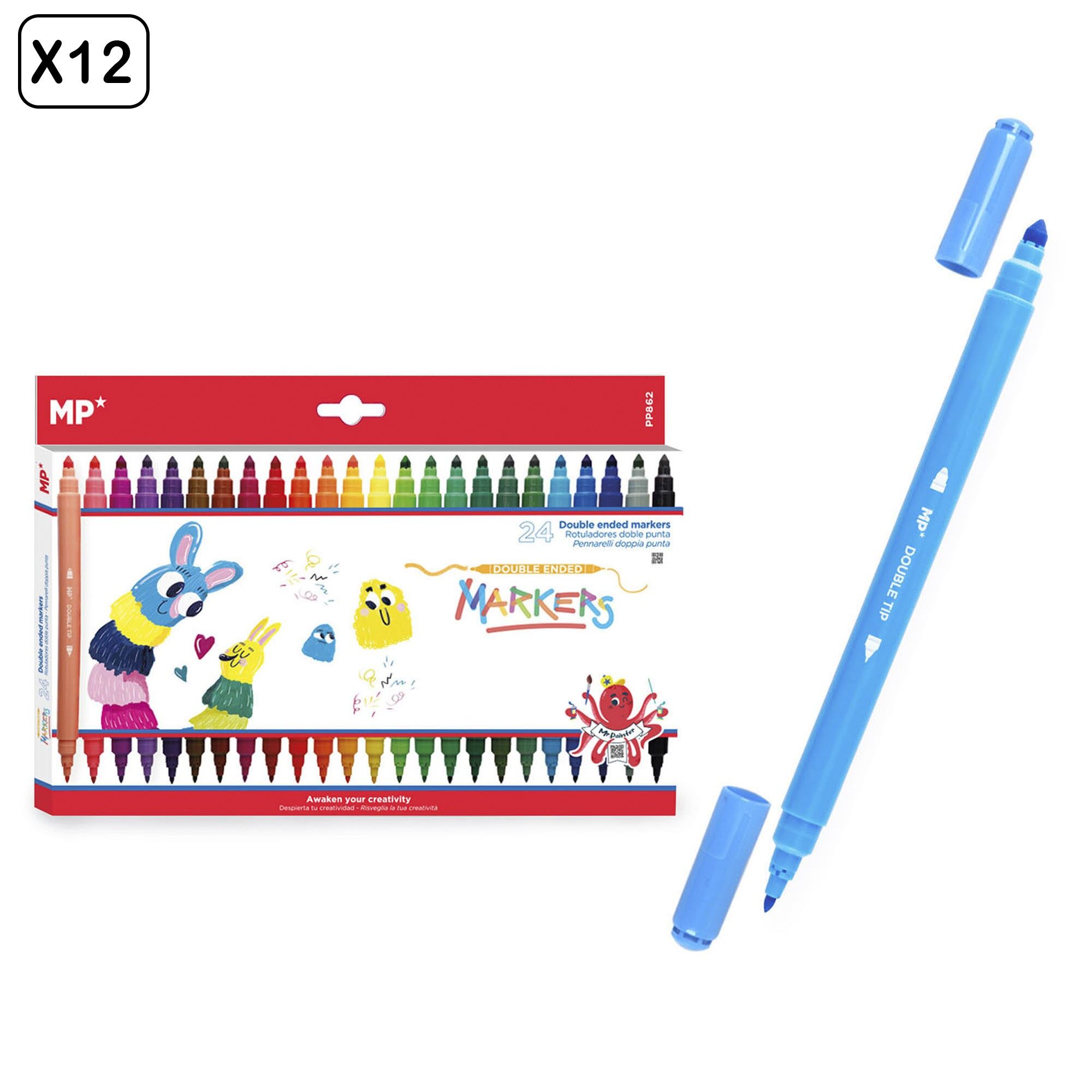 12 PAQUETS DE MARQUEURS À DOUBLE POINTE 24 PIÈCES. Couleur : Multicolore
