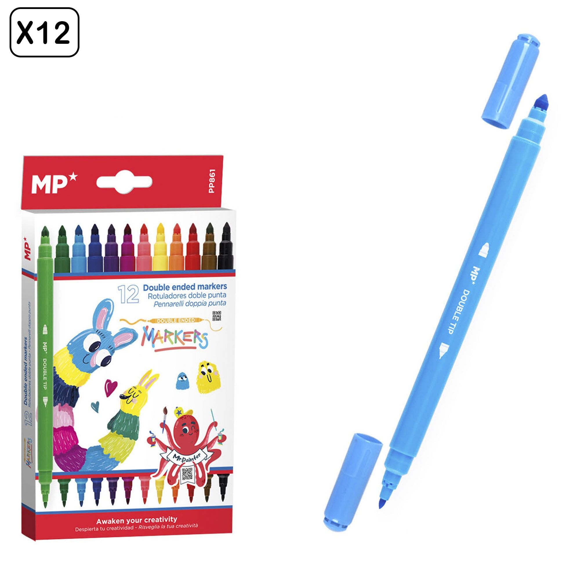 12 PAQUETS DE MARQUEURS À DOUBLE POINTE 12 PCS. Couleur : Multicolore
