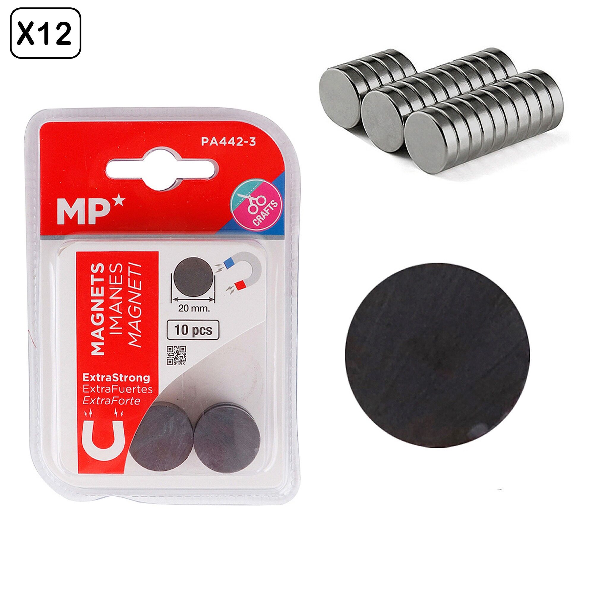 Lot de 12 aimants D20 mm, 10 pièces, couleur argent