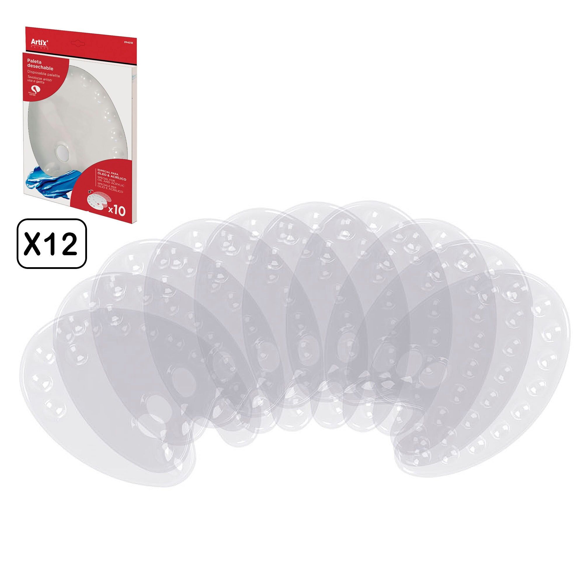 12 paquets PALETTE JETABLE 10 pcs.Couleur : Blanc