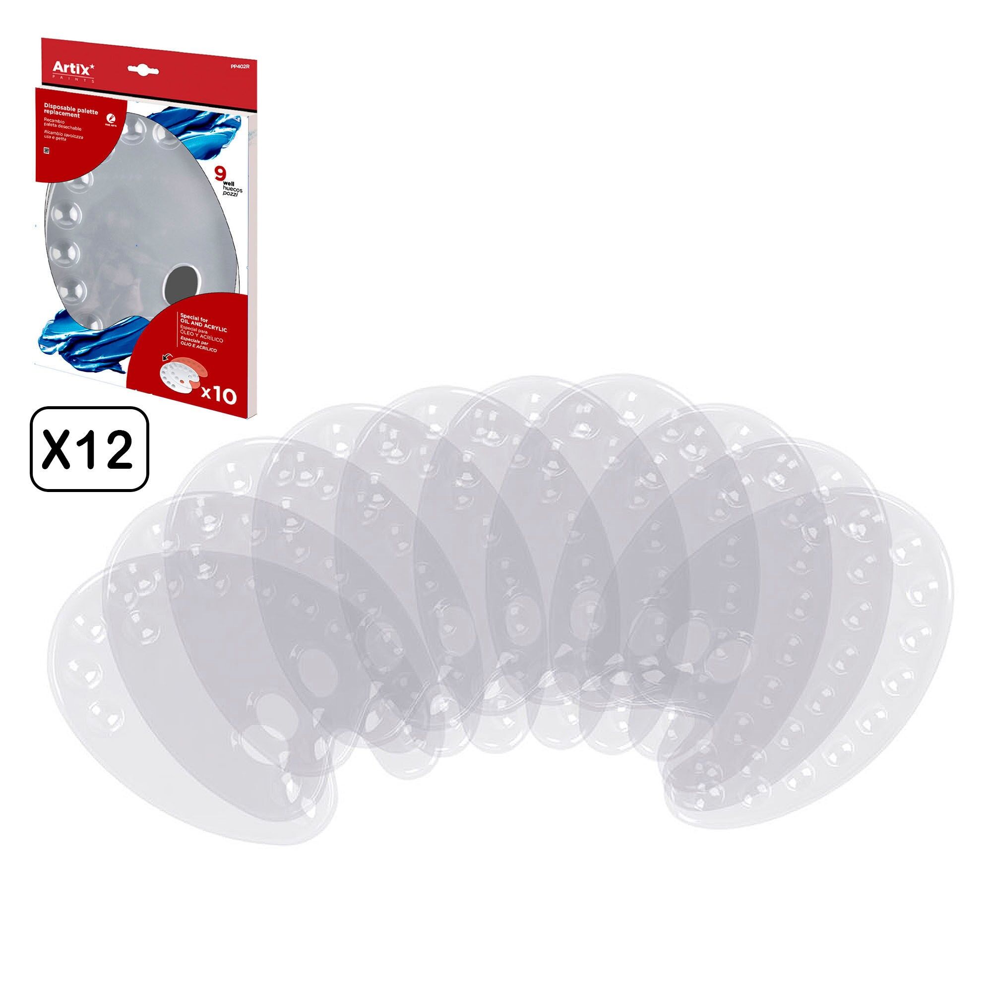 12 paquets PALETTE JETABLE 10 pcs. 9 trous.Couleur : Blanc