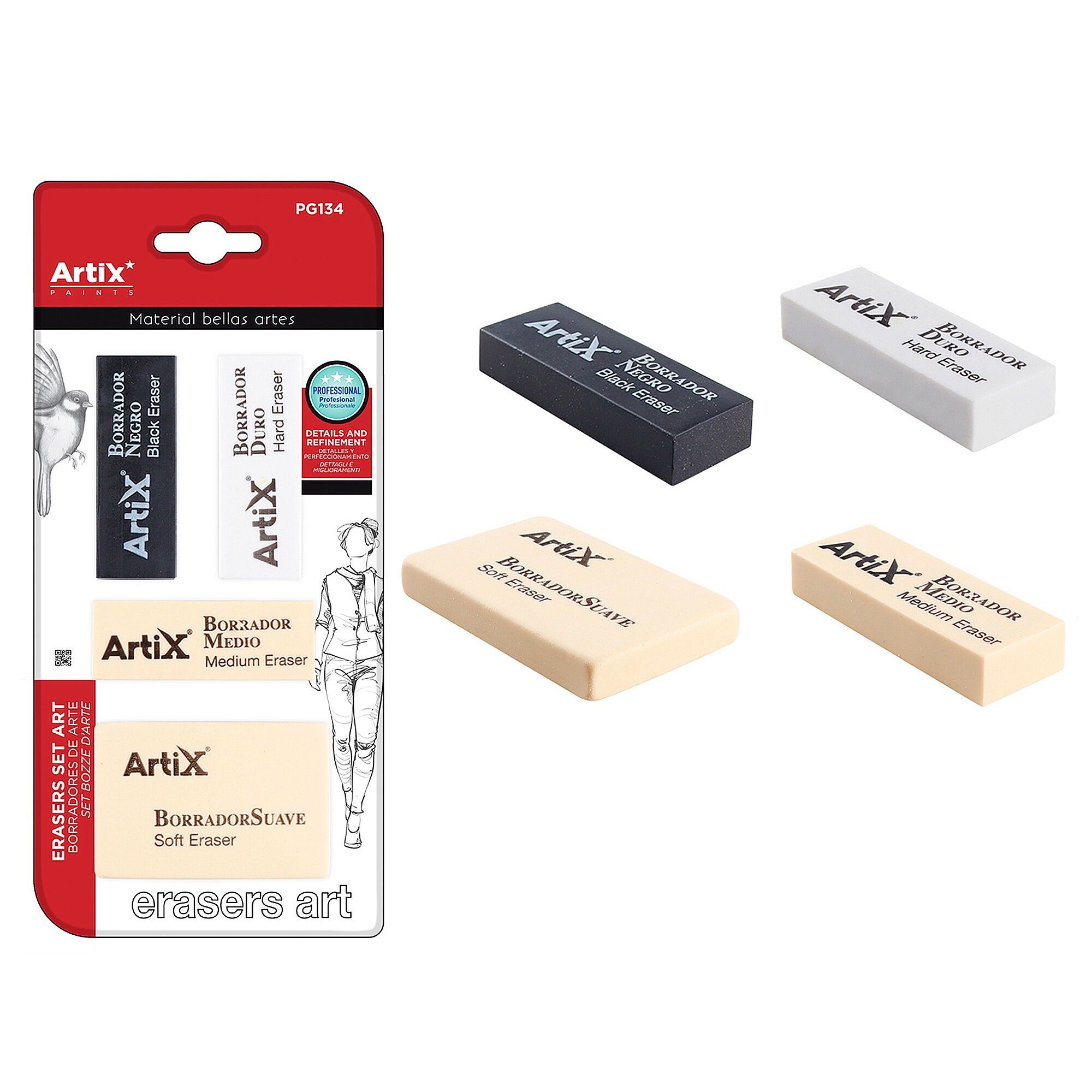 Gomme artistiche 4 pezzi Colore: multicolore