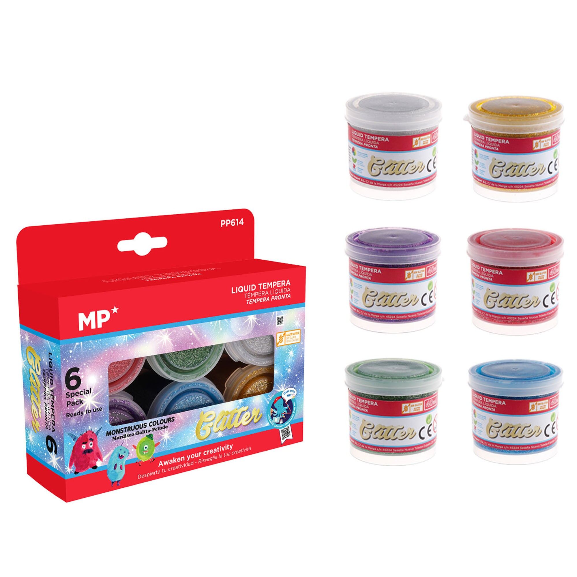 SET 6 COLORI TEMPERA GLITTER 40 ml Colore: Casuale