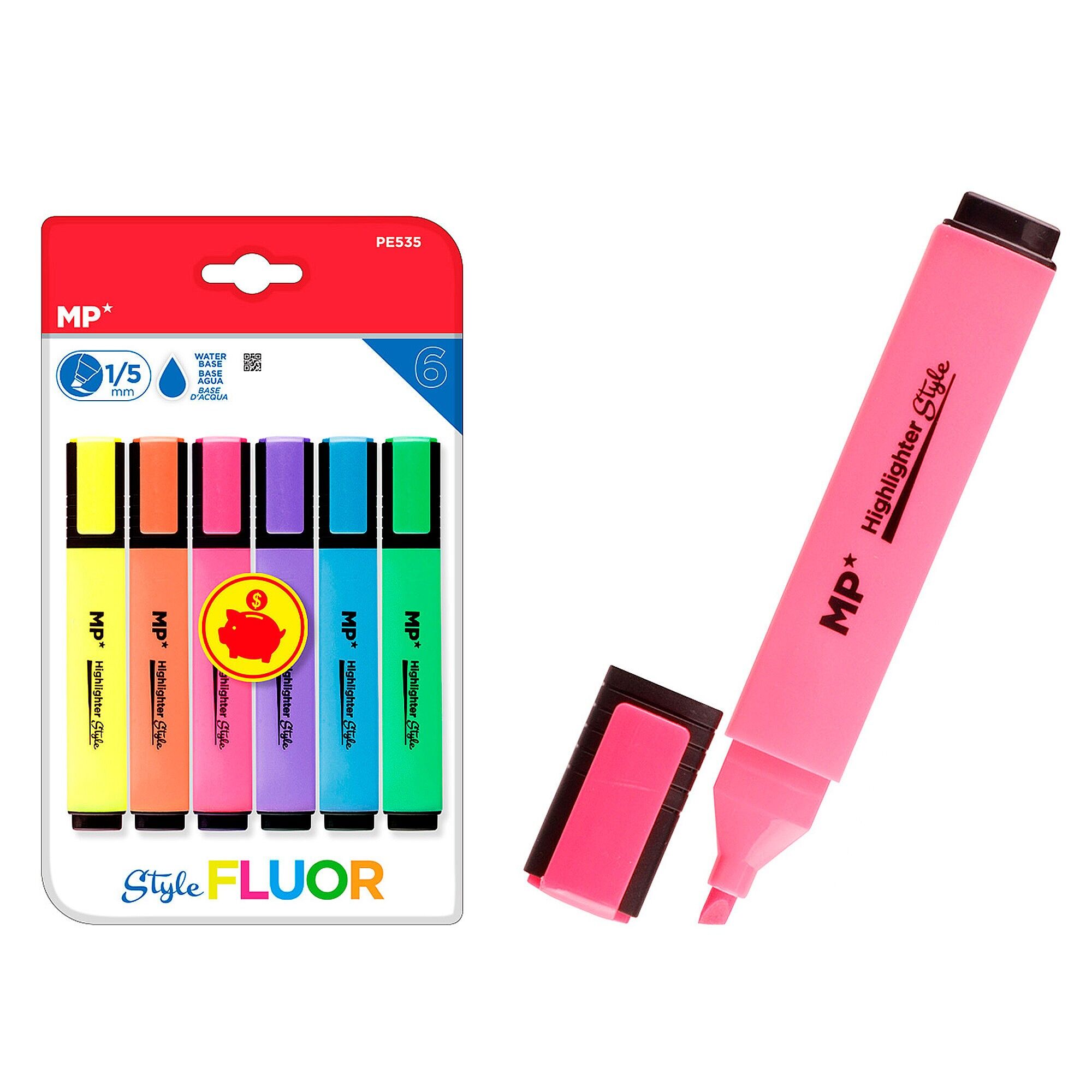 MARCATORE FLUORESCENTE 1/5mm 6 pz.CONFEZIONE RISPARMIO Colore:Multicolore