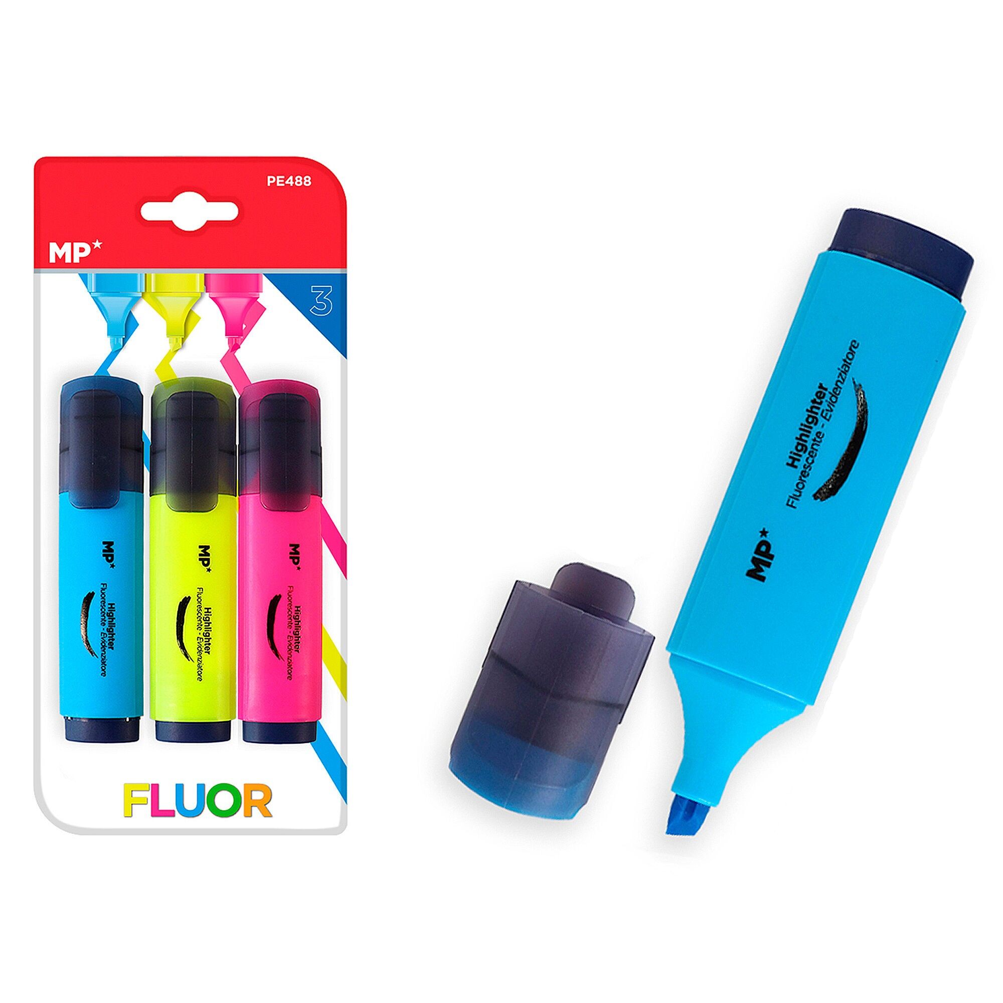 MARCATORE FLUORESCENTE 3 pz.CONFEZIONE RISPARMIO Colore:Multicolore