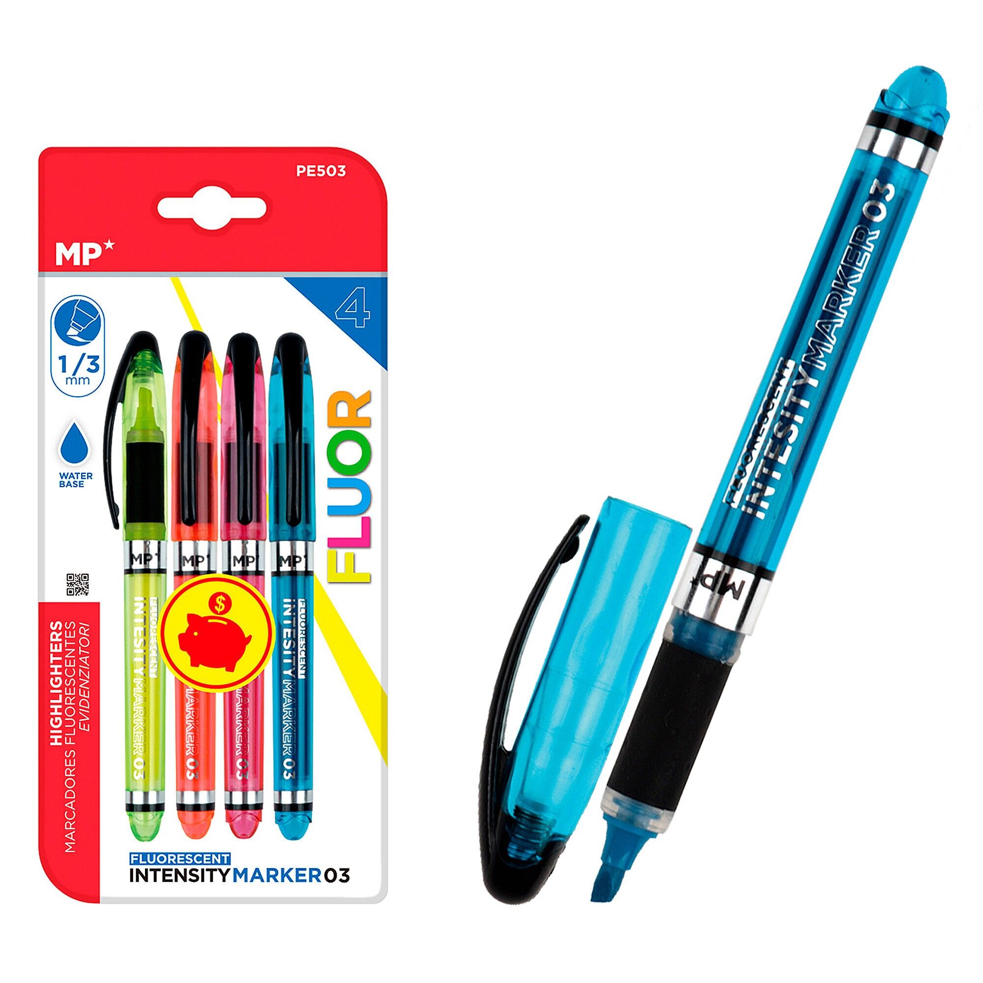 MARCATORE FLUORESCENTE 4 pz.CONFEZIONE RISPARMIO Colore:Multicolore