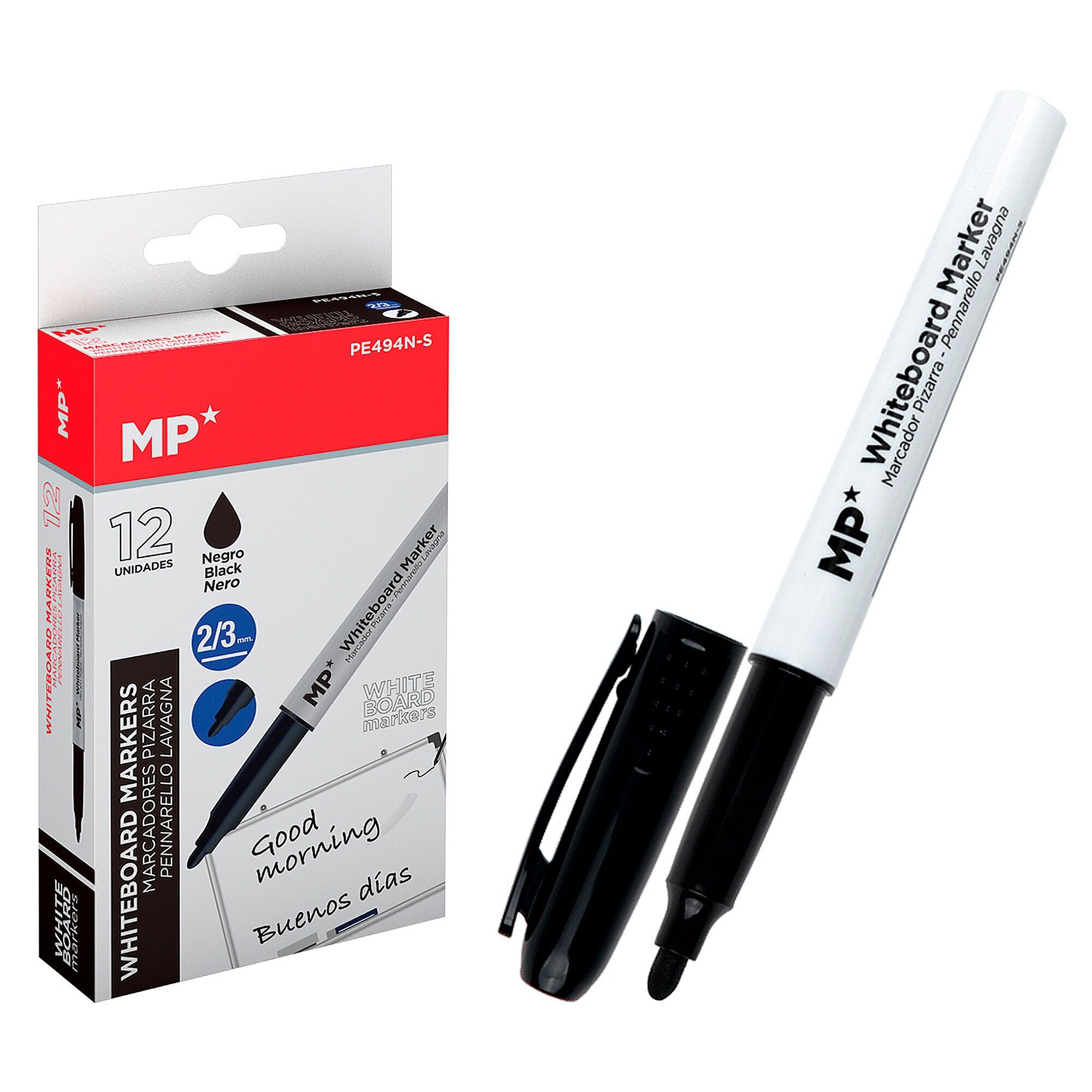 PACK 12 MARCADORES DE PIZARRA NEGRO Color:Negro