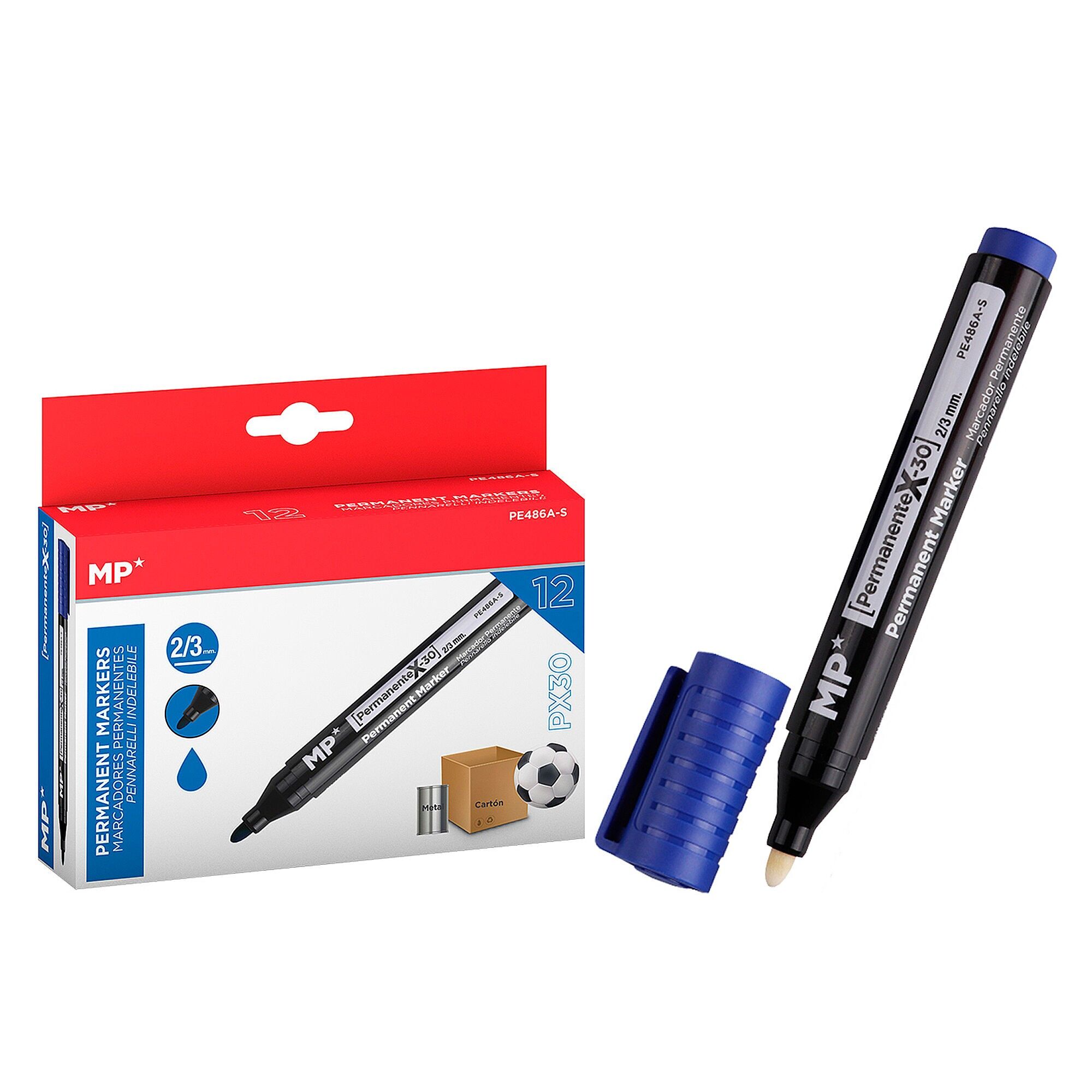 PACK 12 MARCADORES PERMANENTES AZUL Color:Azul