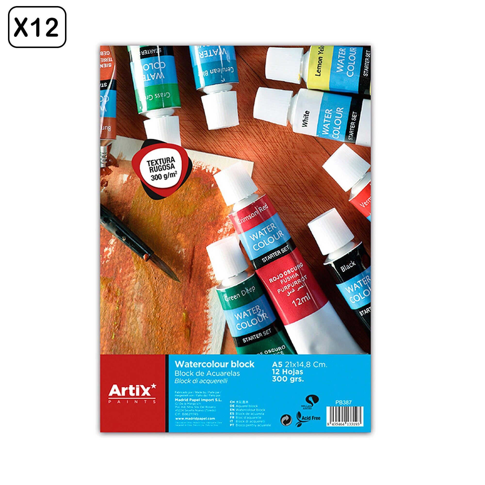 PACKUNG 12 EINHEITEN AQUARELLBLOCKS A5 RAUE TEXTUR 300 g/m² Farbe: Weiß