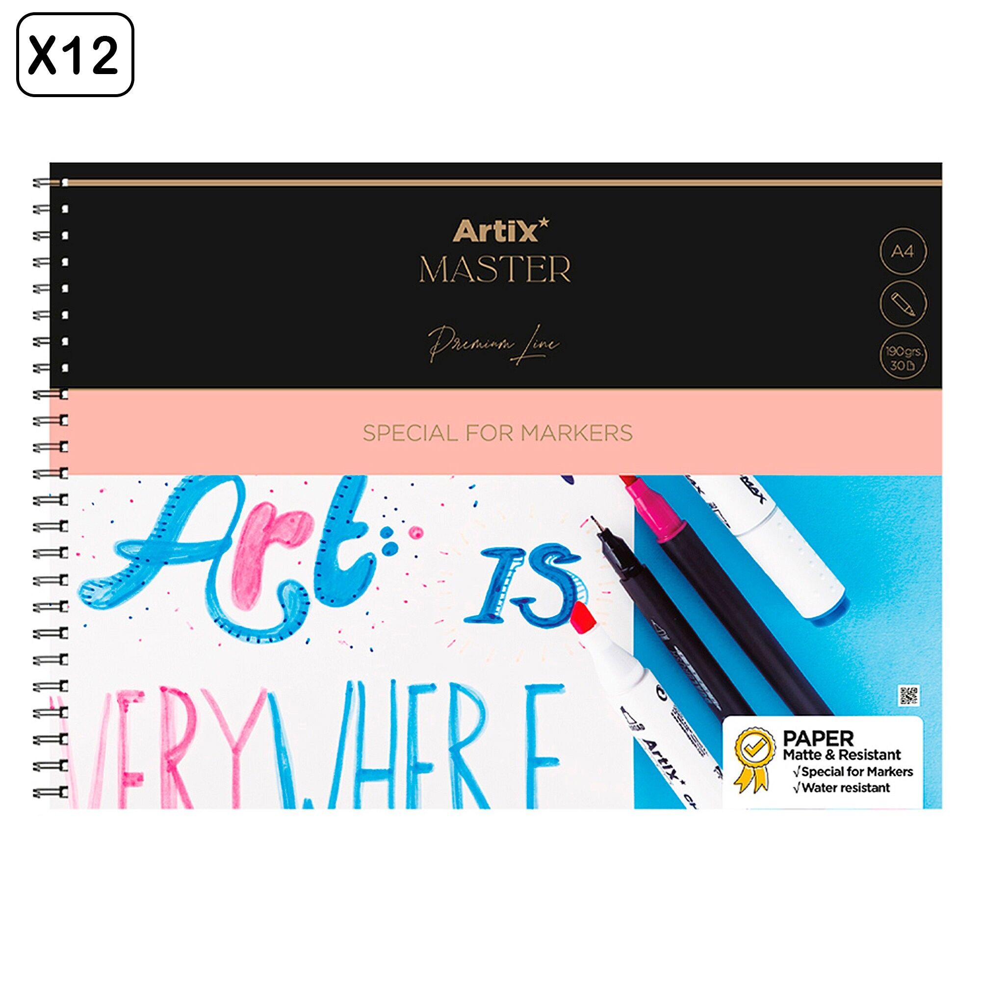 PACK 12 uds BLOC DE MARKER PAPER 30 HOJAS A4 ESPIRAL Color:Blanco