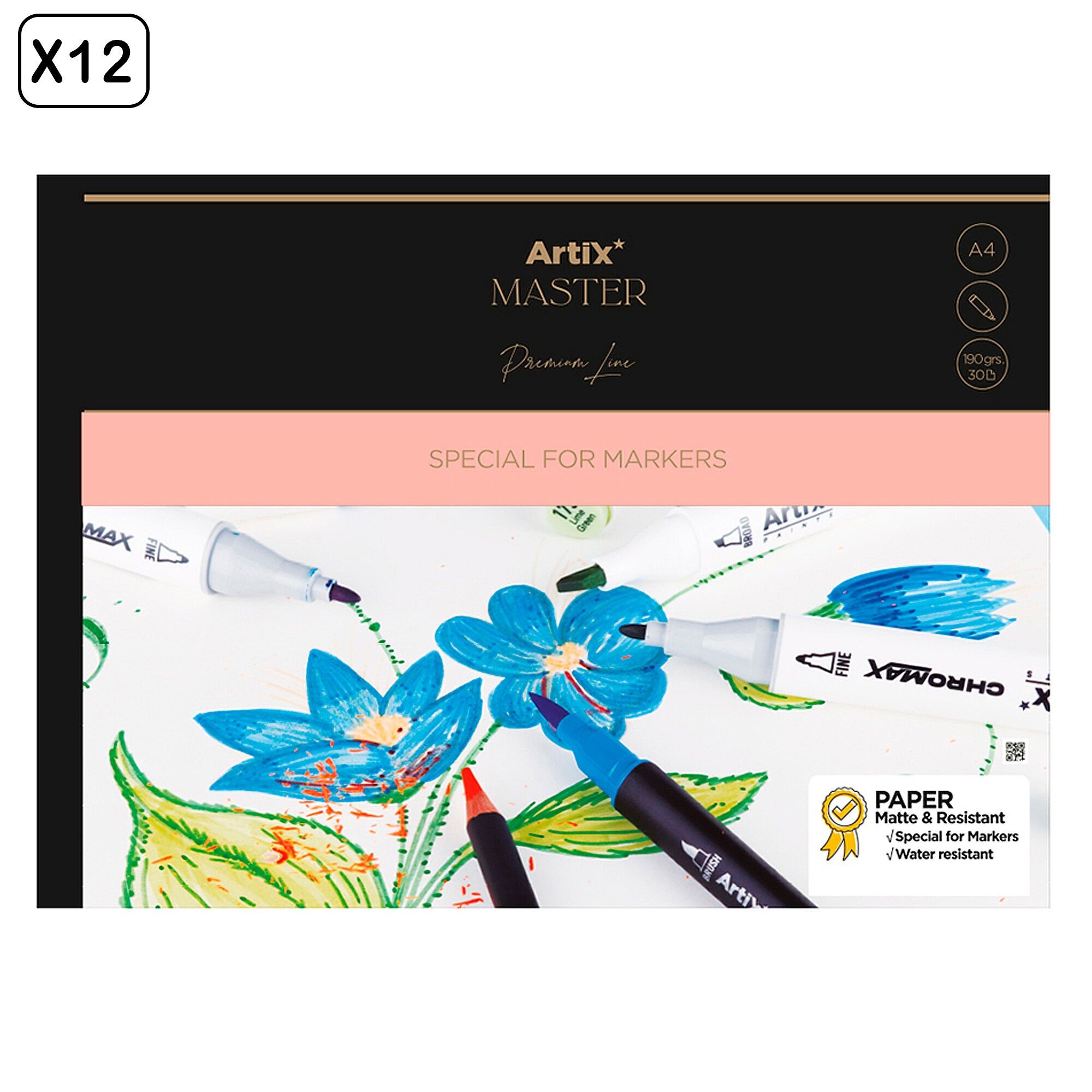 PACK 12 UDS BLOC DE MARKER PAPER 30 HOJAS A4 Color:Blanco