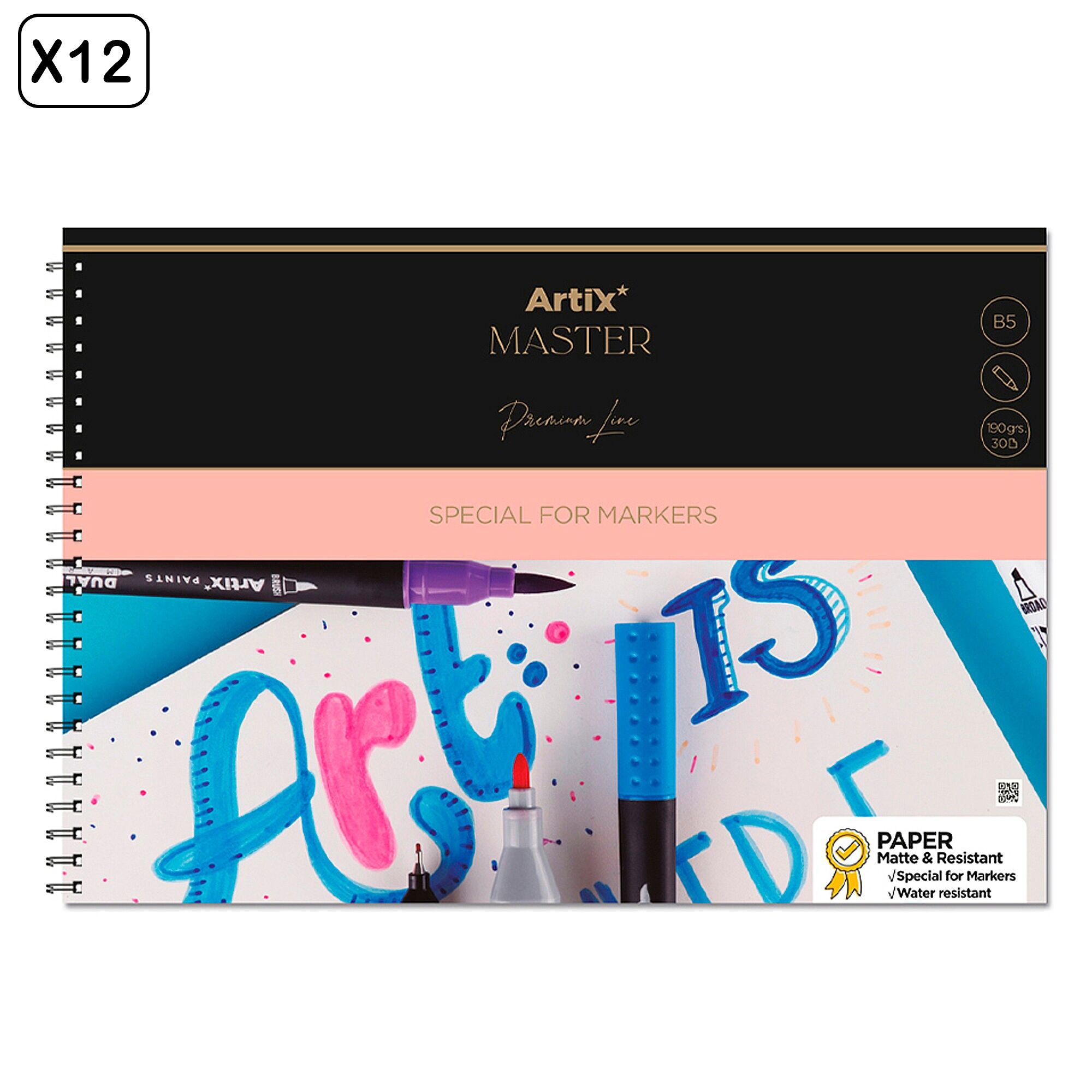 PACK 12 UDS BLOC DE MARKER PAPER 30 HOJAS B5 ESPIRAL Color:Blanco