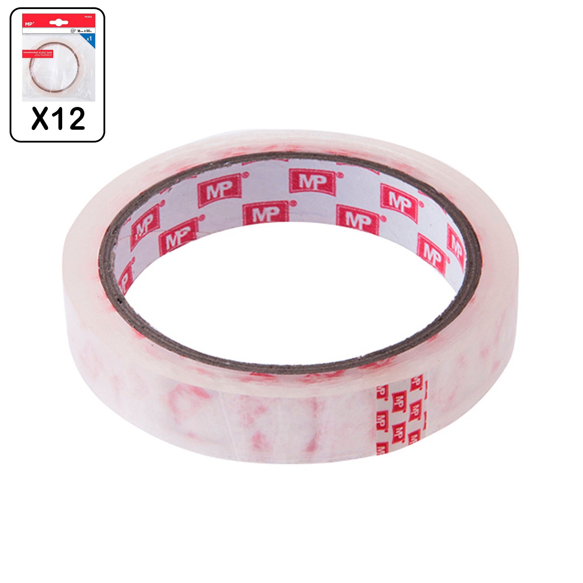 PACK 12 uds cinta de celo 18 mms 50 mtrs Color:Transparente
