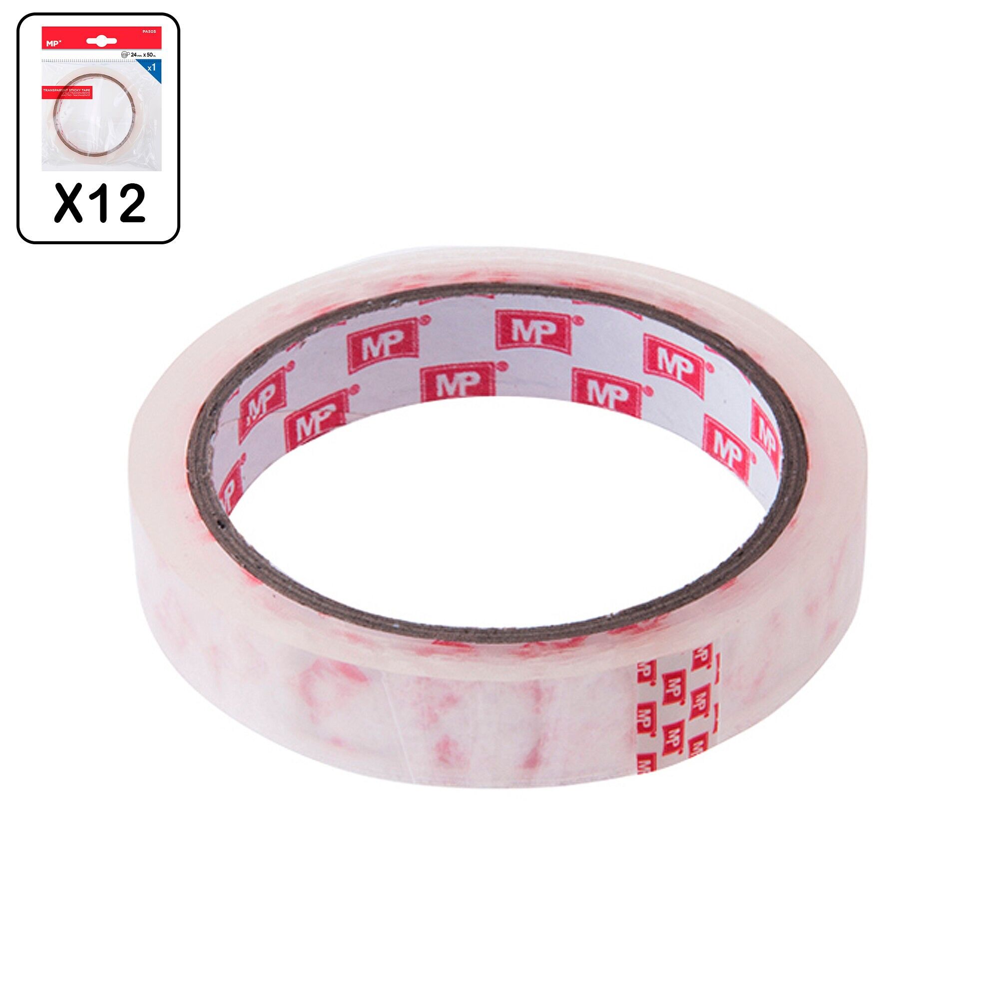 Pack 12 uds cinta de celo 24 mms 50 mtrs Color:Transparente